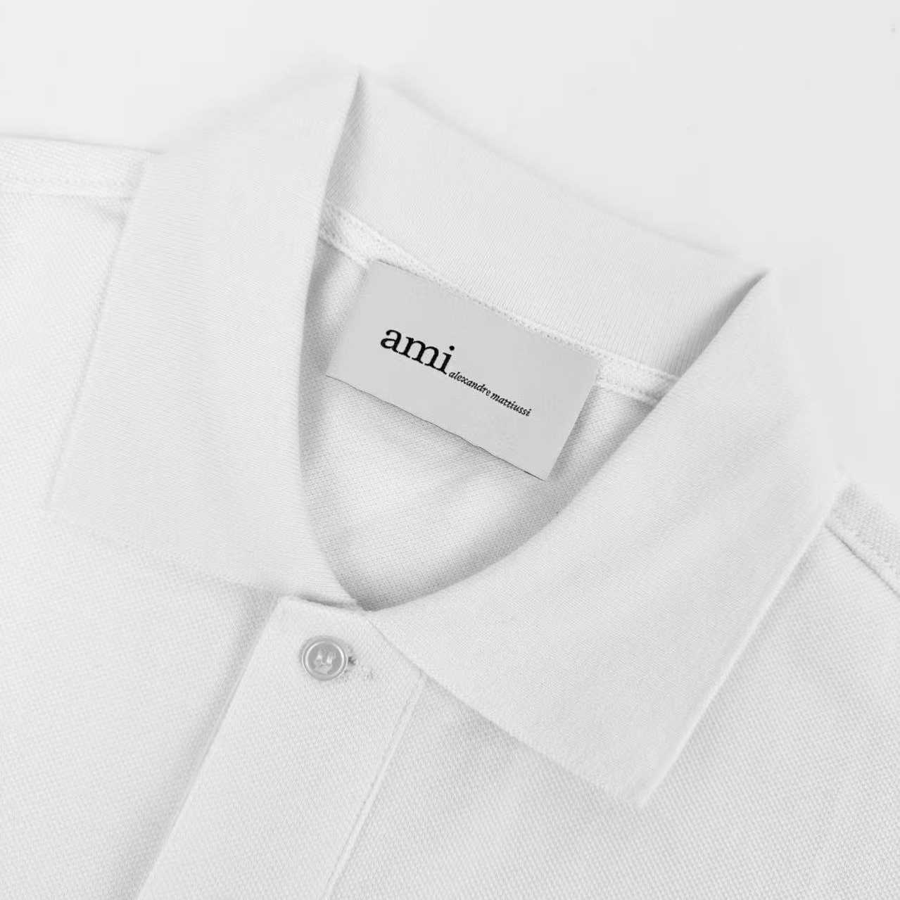 AMI Paris White Wool Short Sleeves Ami De Coeur Polo - FashionPlug