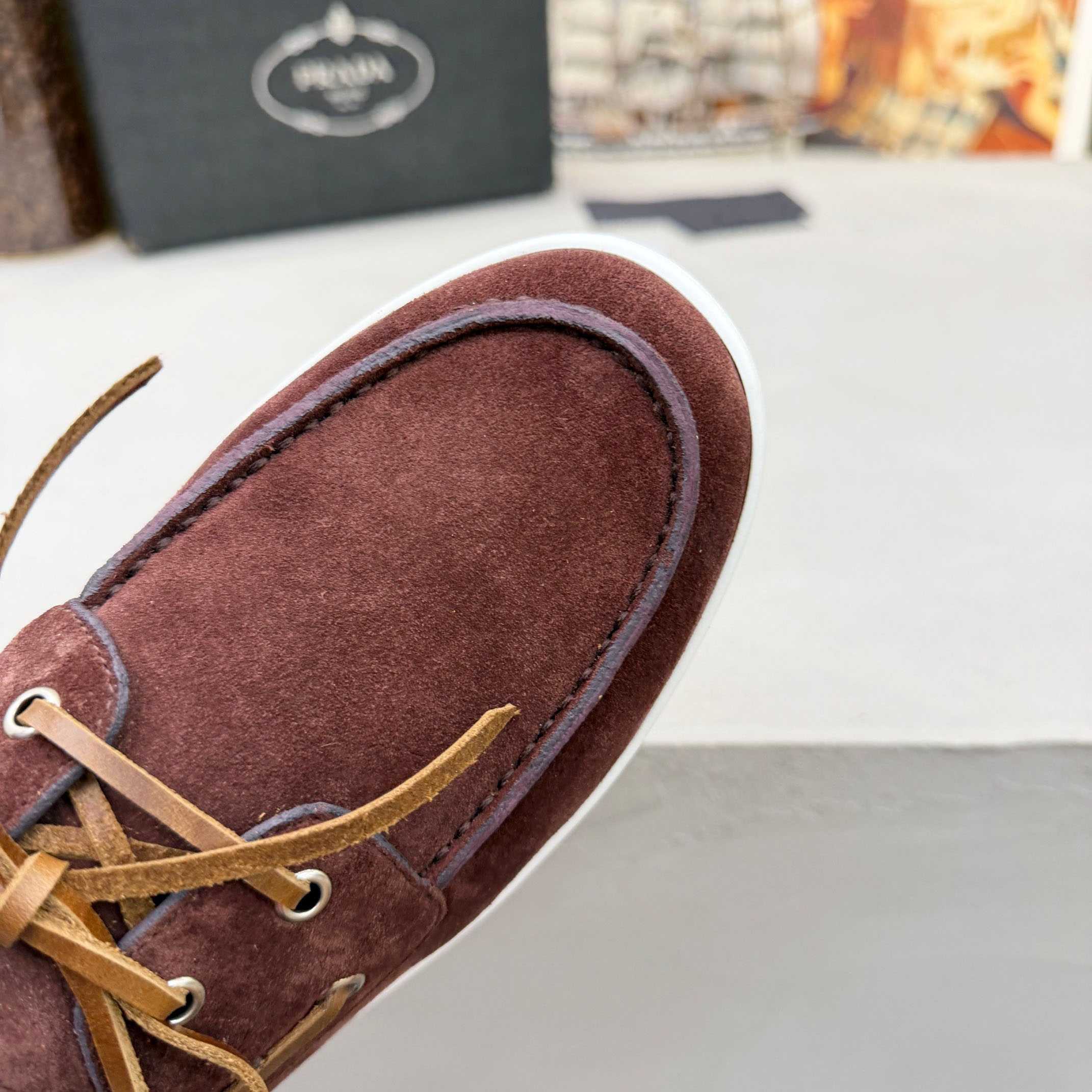 Prada Suede Boat Shoes With Laces - FashionPlug