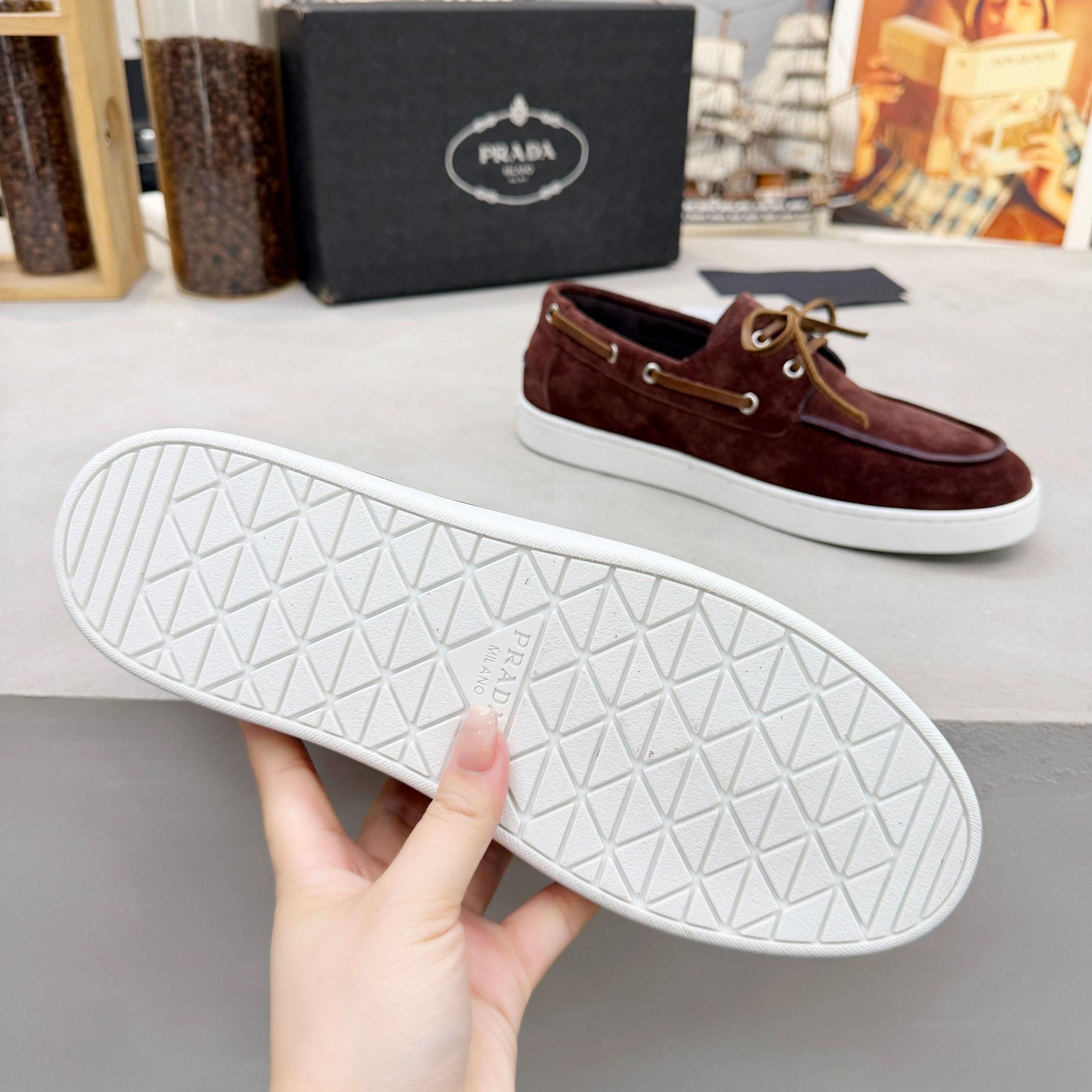 Prada Suede Boat Shoes With Laces - FashionPlug
