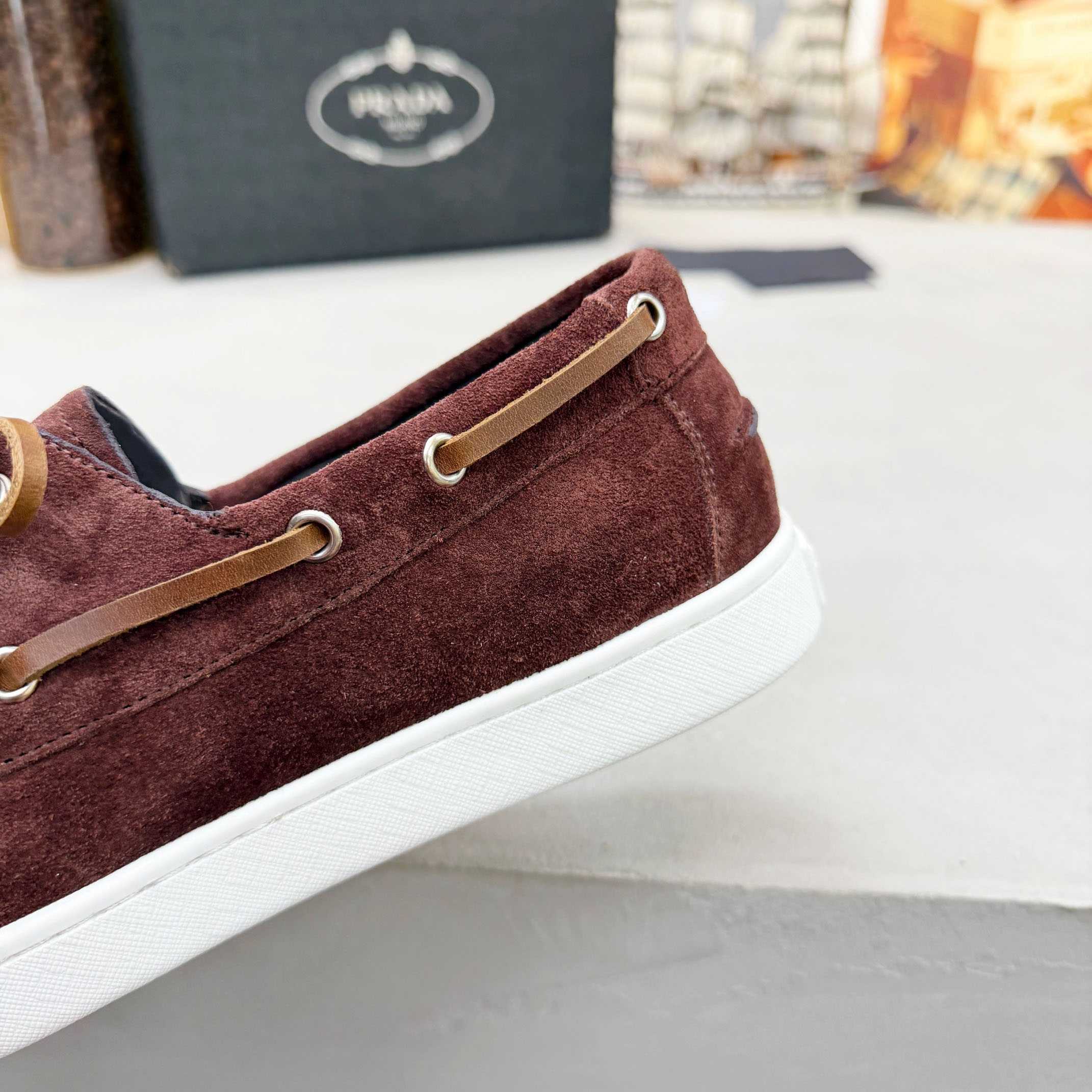 Prada Suede Boat Shoes With Laces - FashionPlug