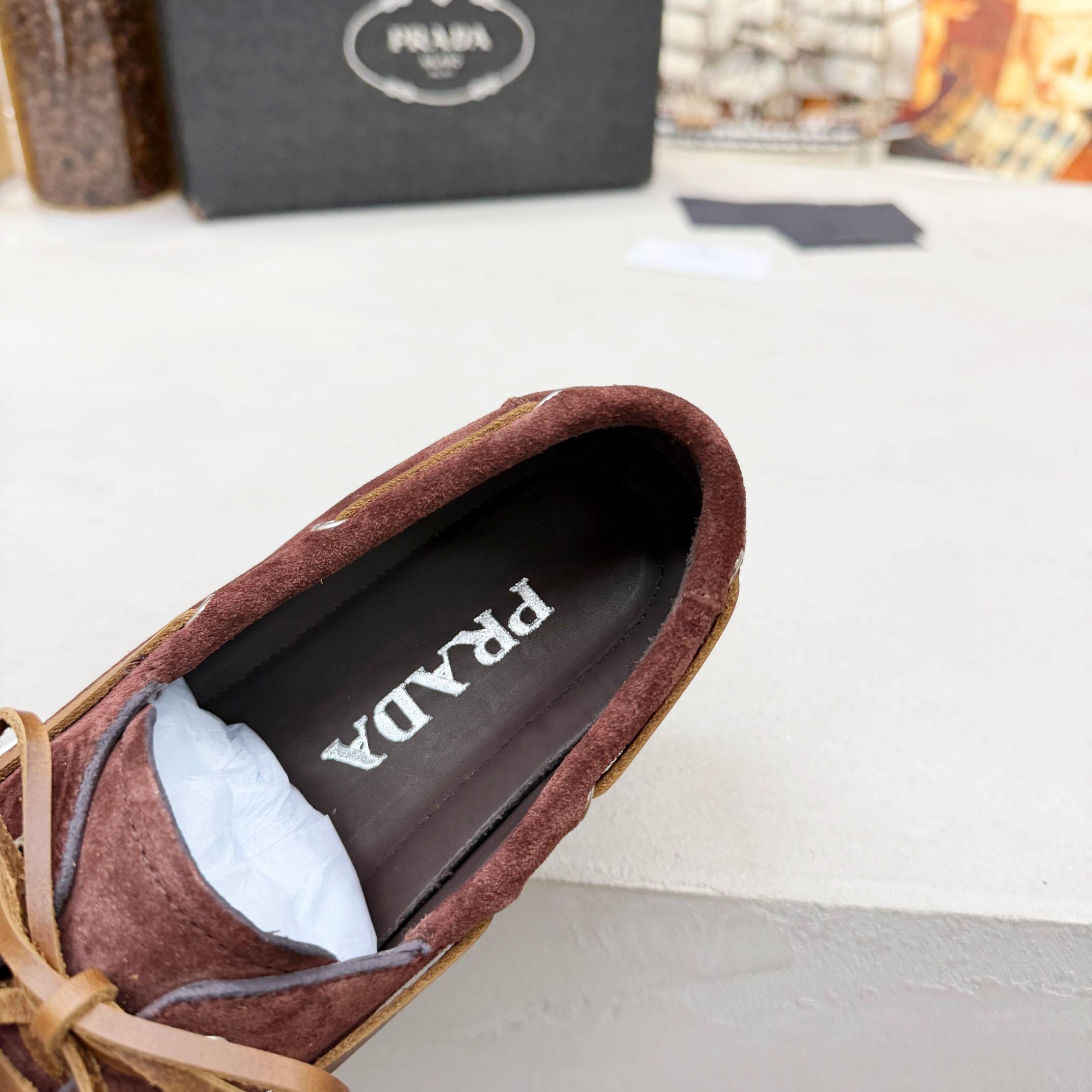 Prada Suede Boat Shoes With Laces - FashionPlug