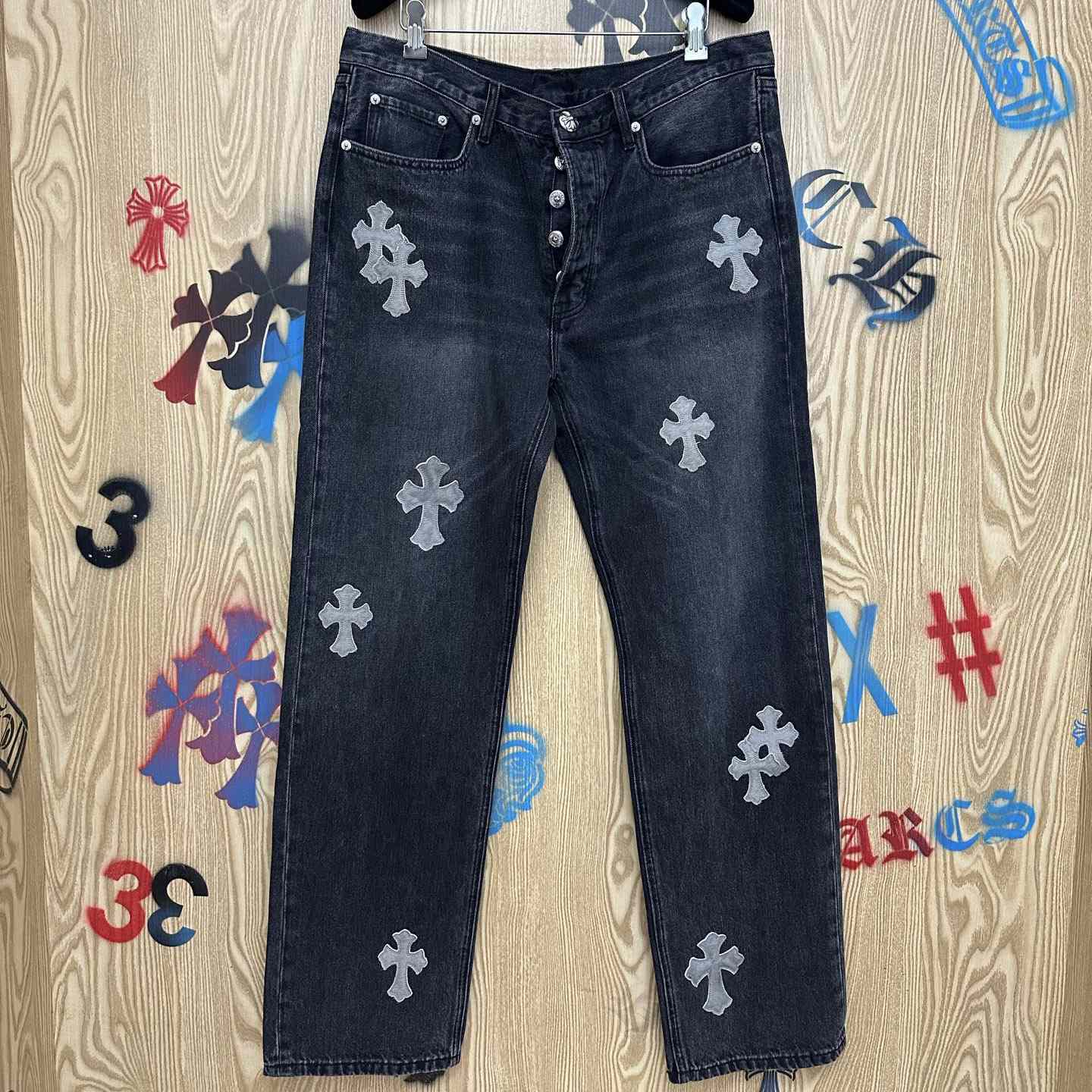 Chrome Hearts Pony Hair Cross Patch Jeans - FashionPlug