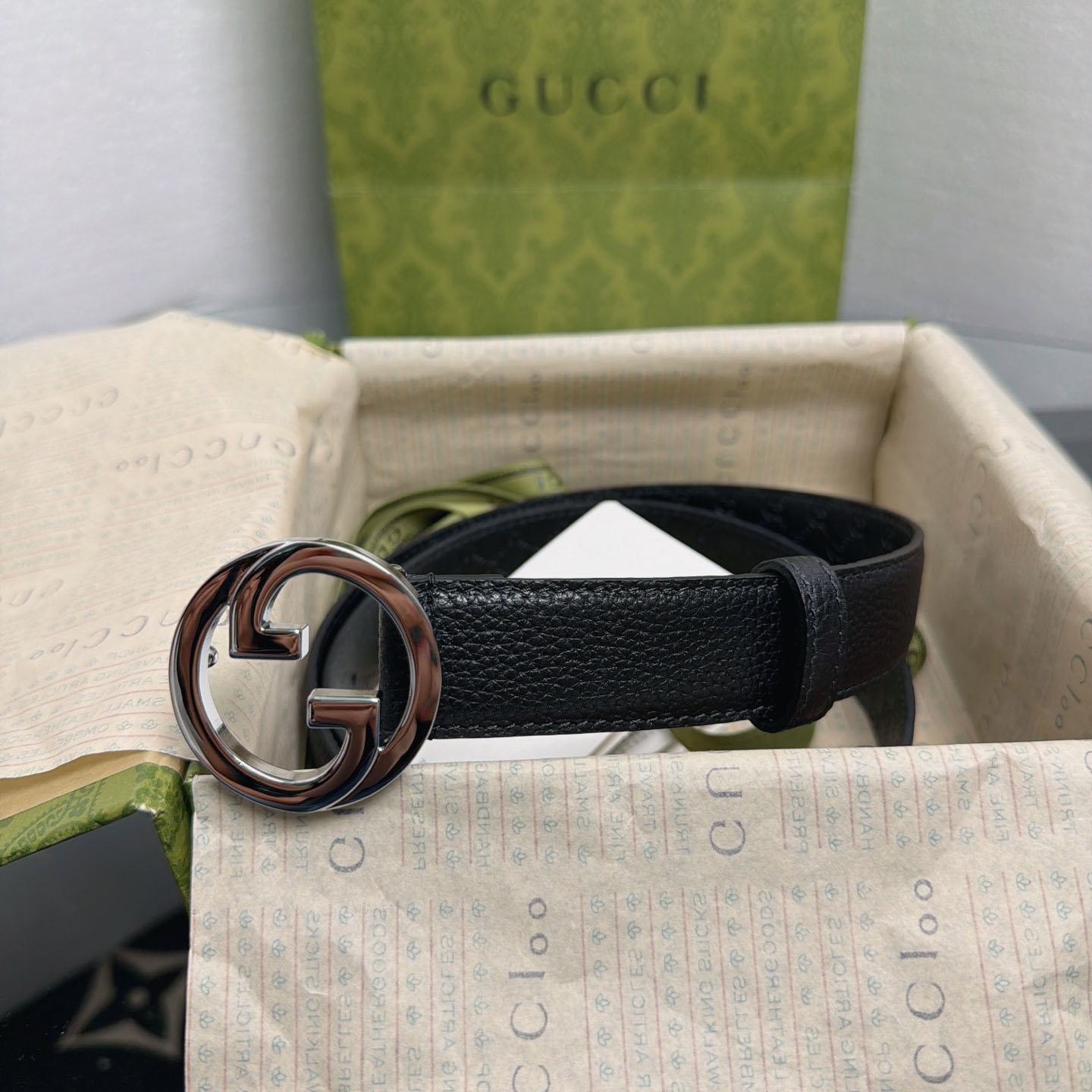 Gucci  Belt With Interlocking G Buckle - FashionPlug