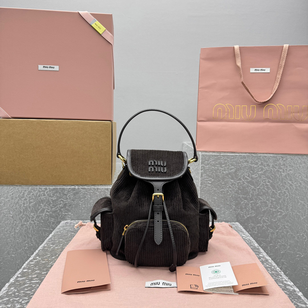 Miu Miu  Medium Corduroy Cotton Backpack - FashionPlug