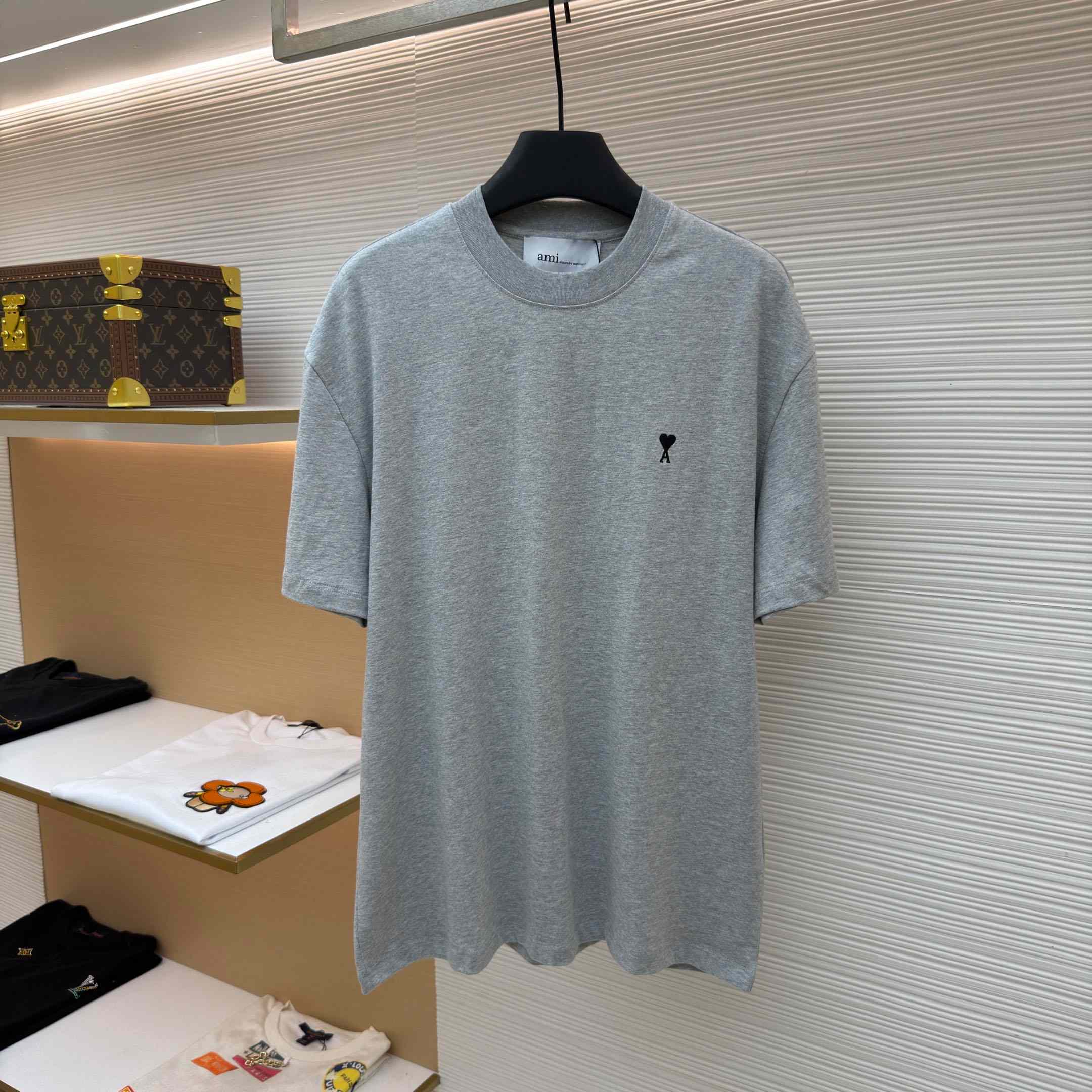 AMI Paris Grey Cotton Contrasted Adc Tshirt - FashionPlug
