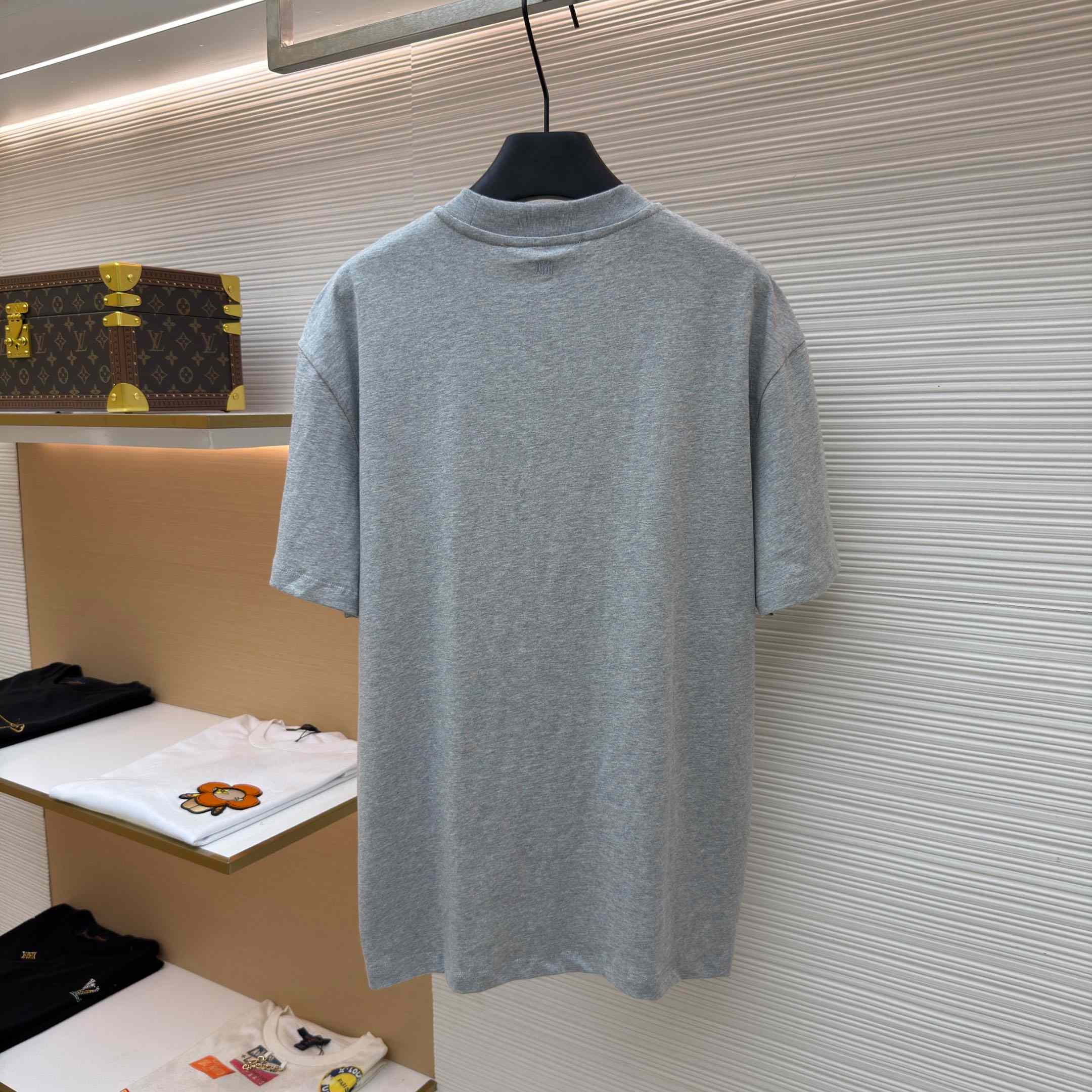 AMI Paris Grey Cotton Contrasted Adc Tshirt - FashionPlug
