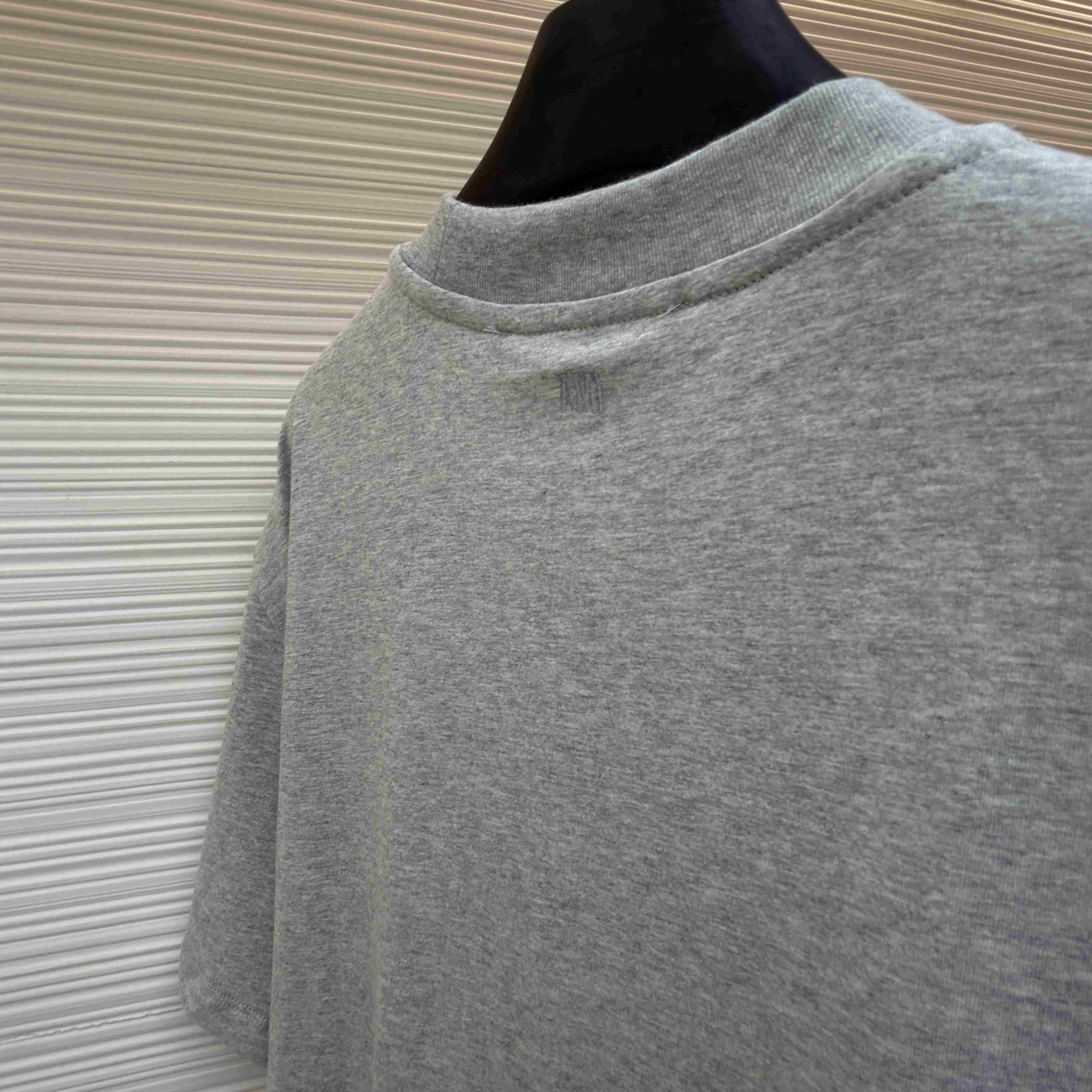 AMI Paris Grey Cotton Contrasted Adc Tshirt - FashionPlug