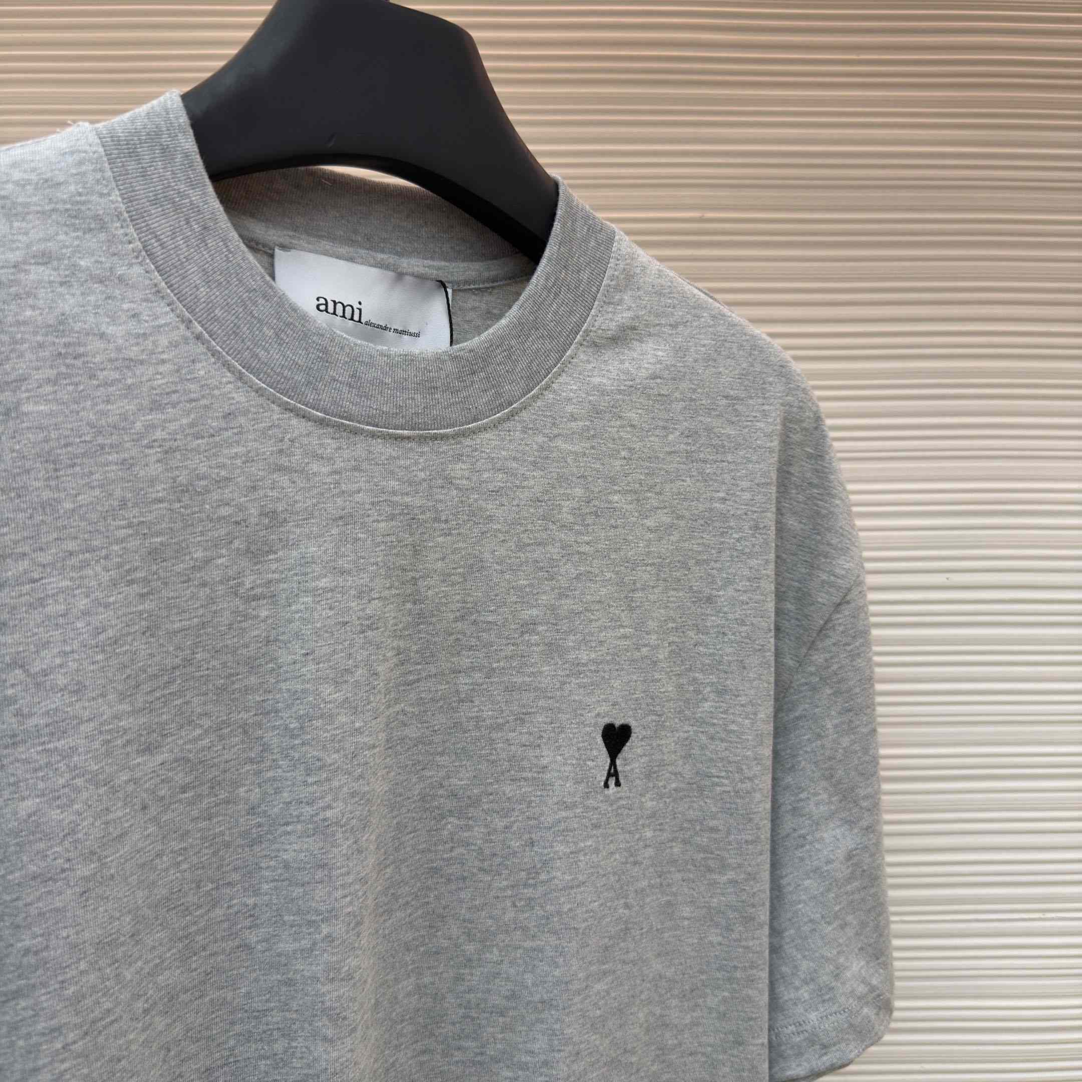 AMI Paris Grey Cotton Contrasted Adc Tshirt - FashionPlug