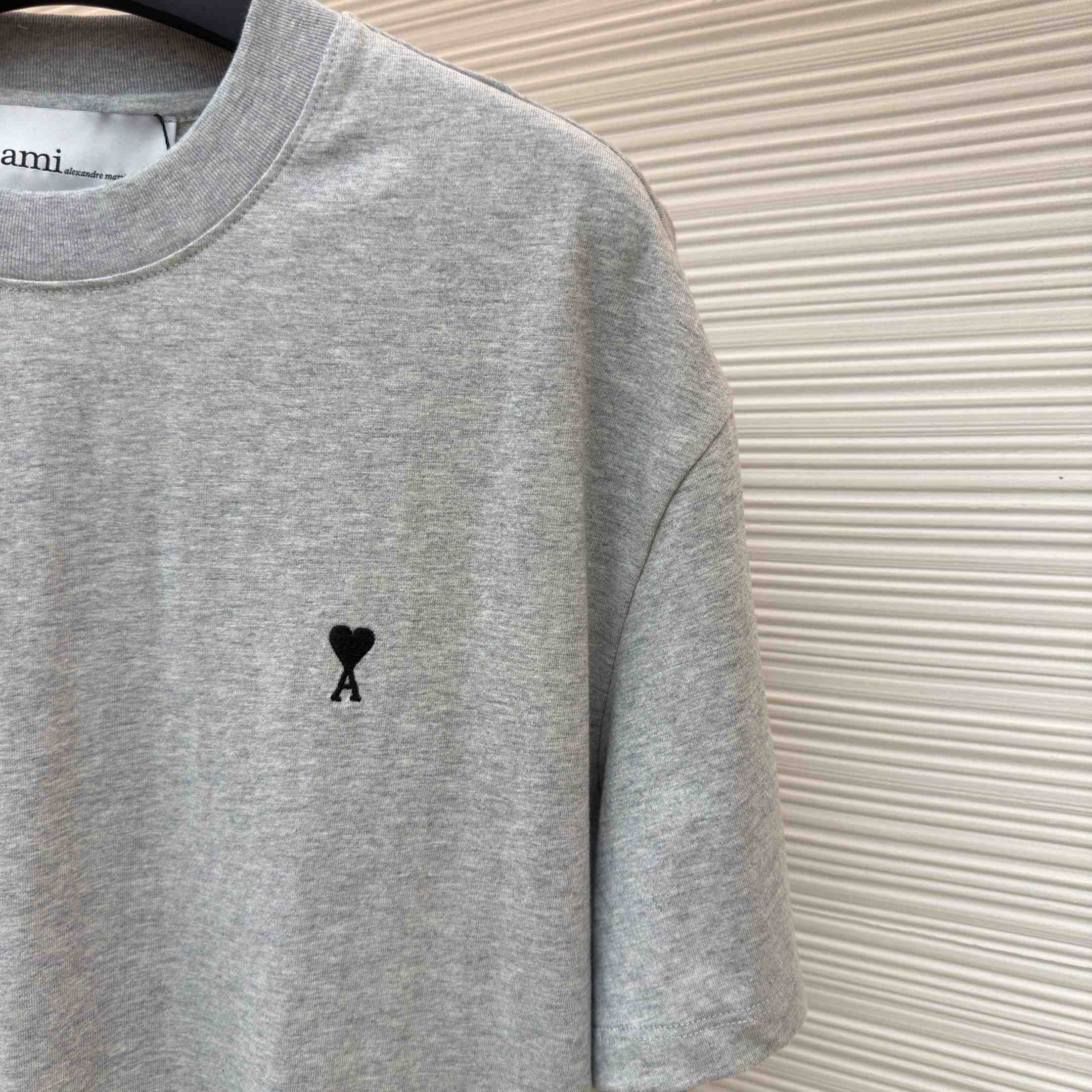 AMI Paris Grey Cotton Contrasted Adc Tshirt - FashionPlug
