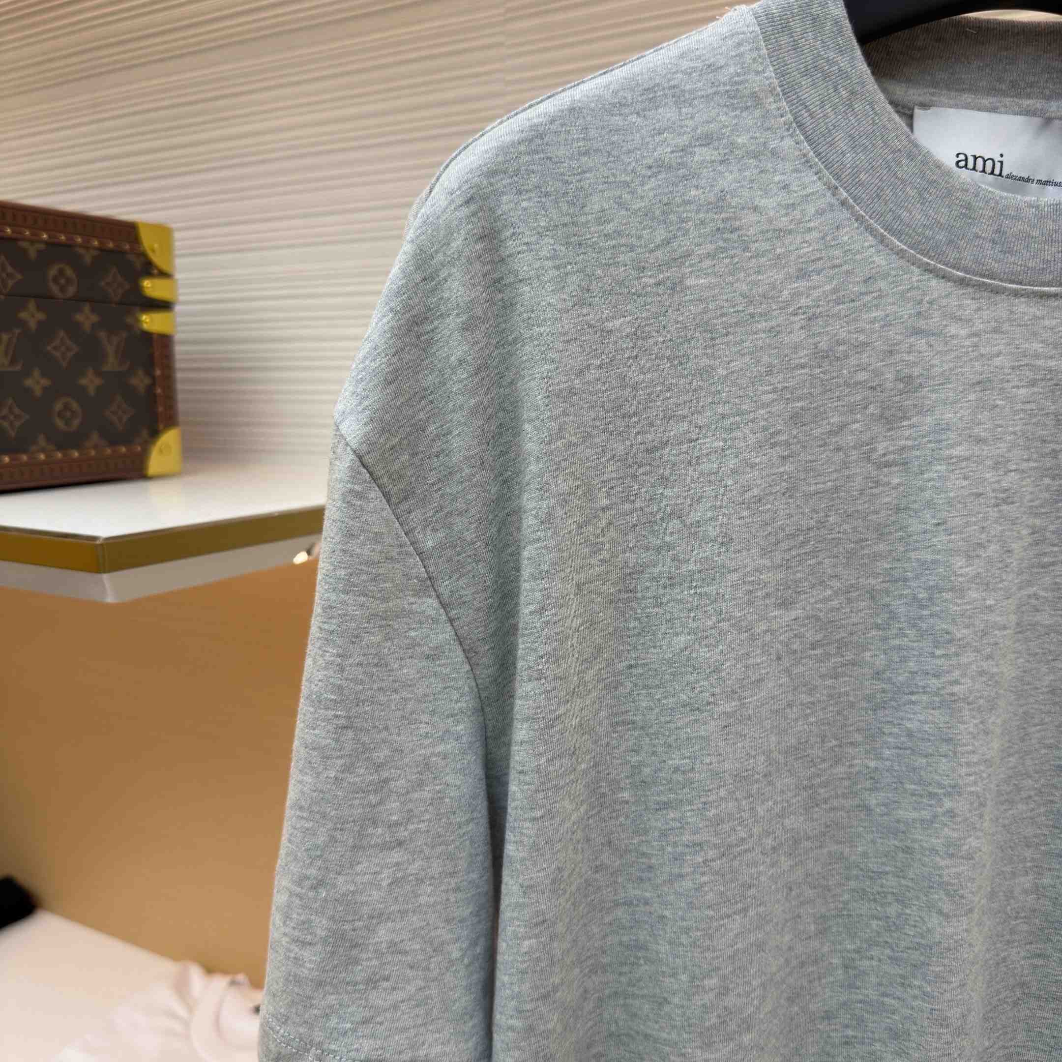 AMI Paris Grey Cotton Contrasted Adc Tshirt - FashionPlug