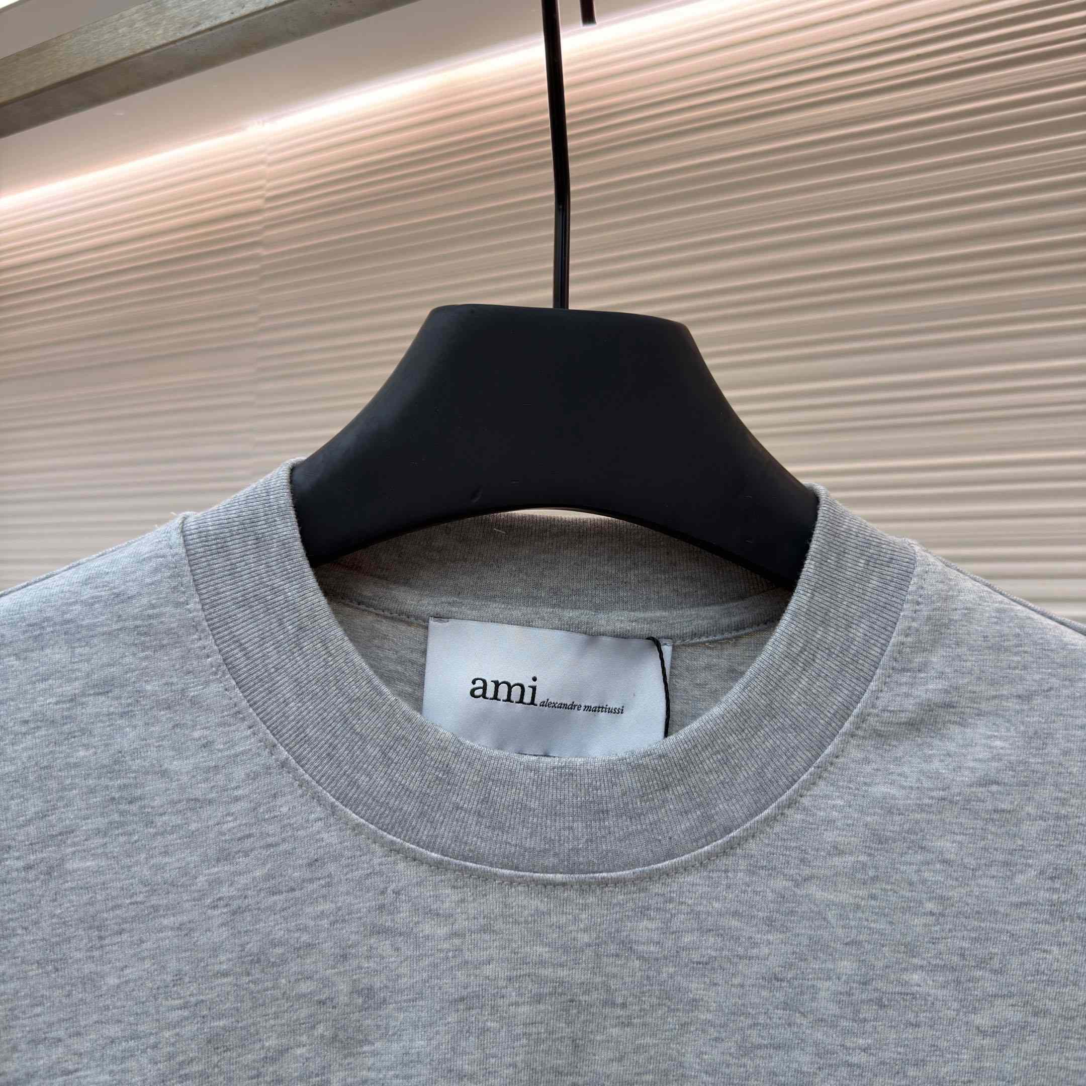 AMI Paris Grey Cotton Contrasted Adc Tshirt - FashionPlug
