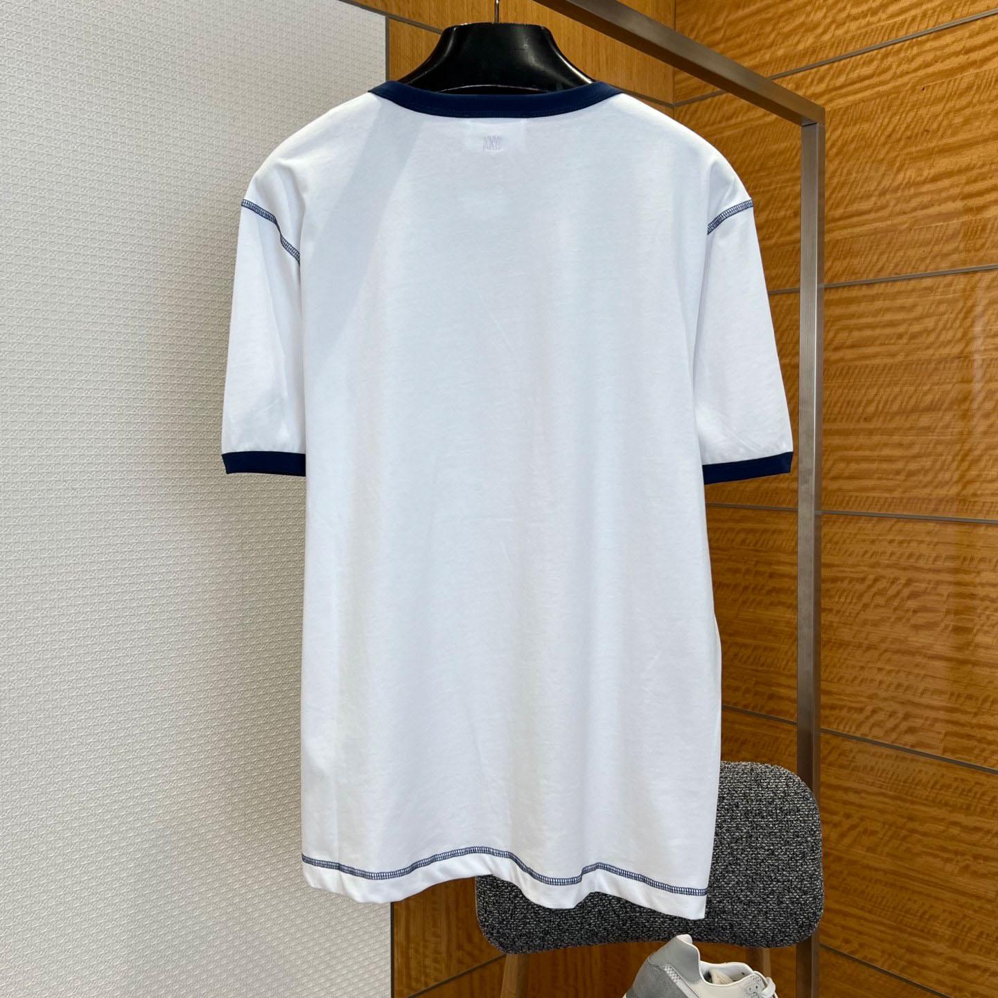 AMI Paris White Cotton Ami De Coeur Knitted Patch T-shirt - FashionPlug