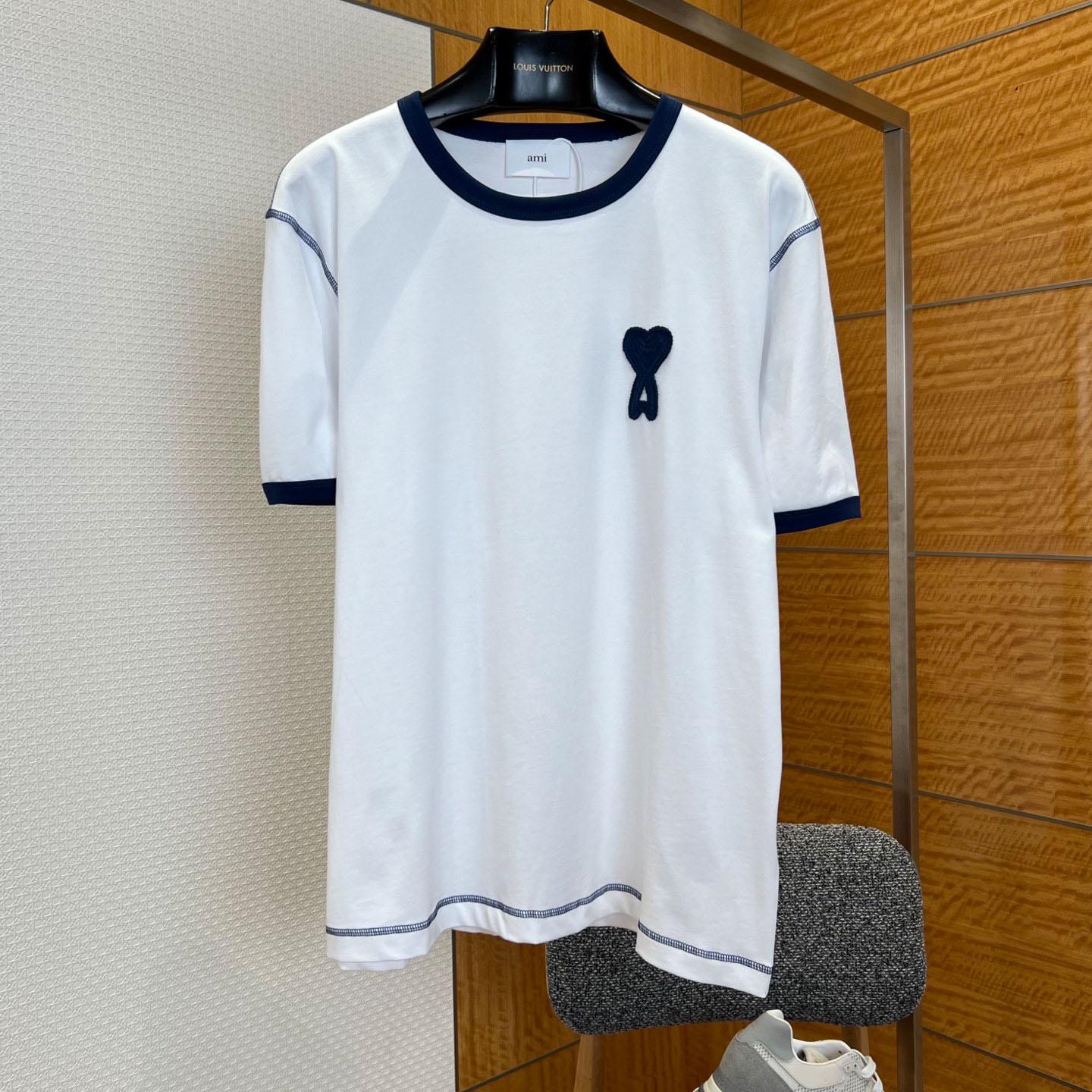 AMI Paris White Cotton Ami De Coeur Knitted Patch T-shirt - FashionPlug