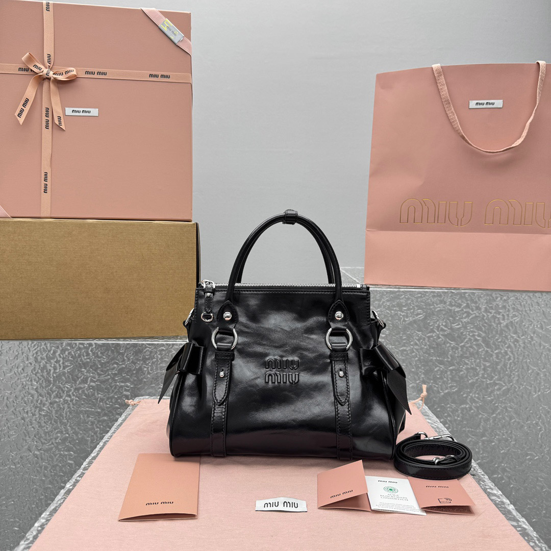 Miu Miu Shiny Leather Top-Handle Bag - FashionPlug