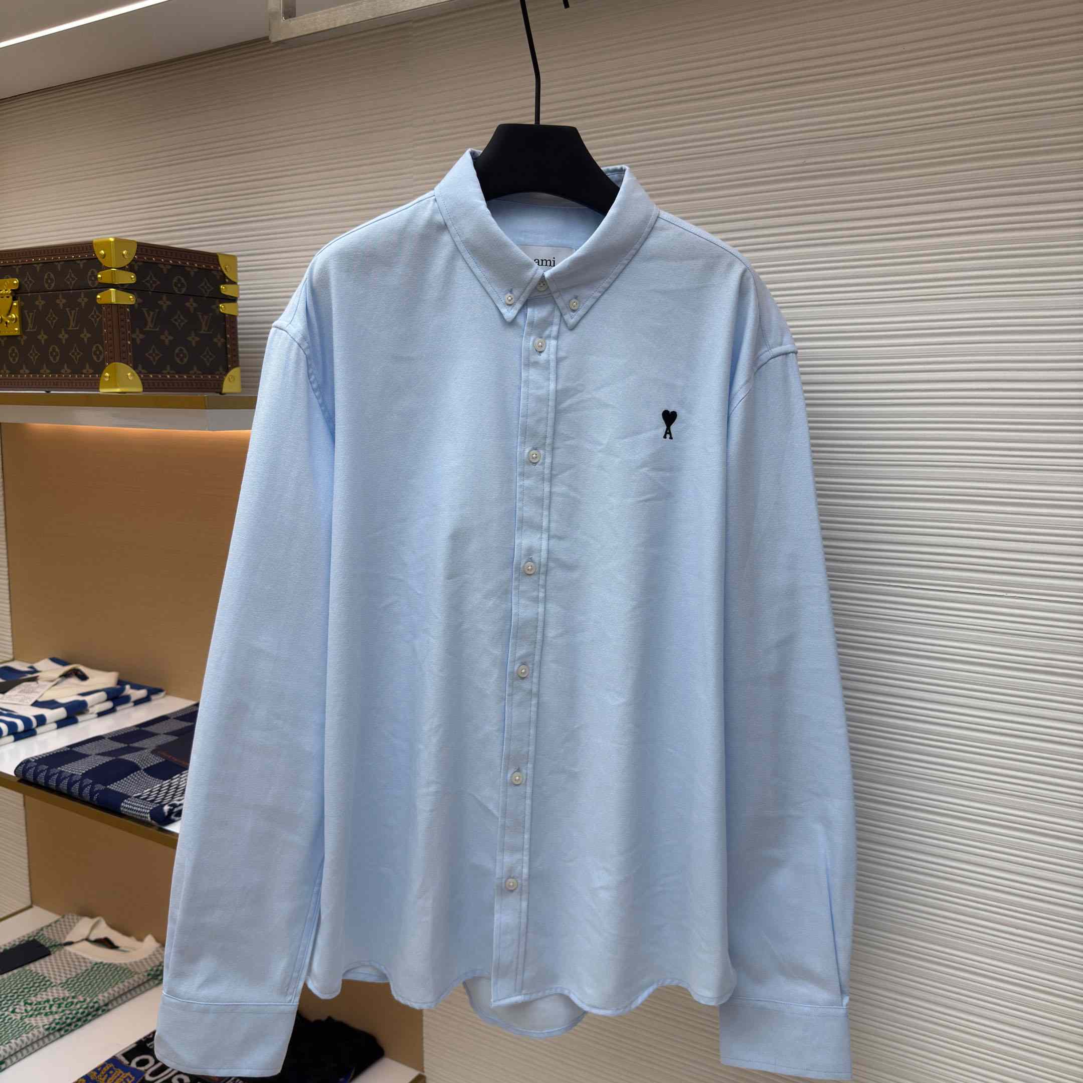 AMI Paris Ami De Coeur Button Down Shirt In Cotton Oxford - FashionPlug