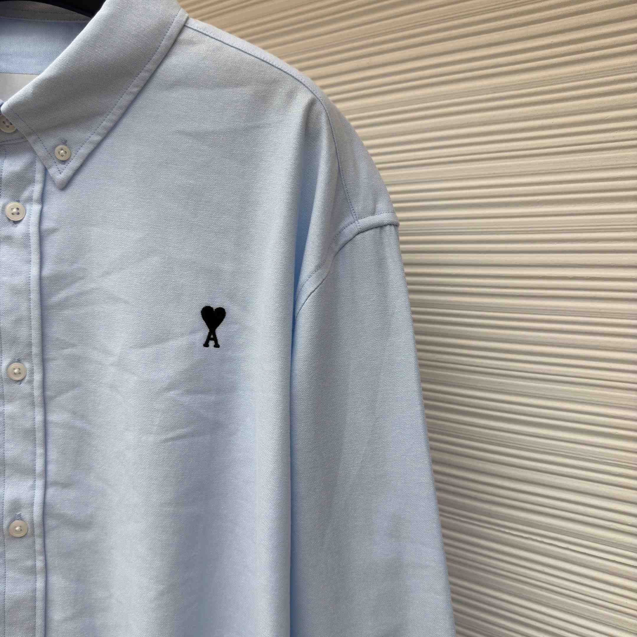 AMI Paris Ami De Coeur Button Down Shirt In Cotton Oxford - FashionPlug