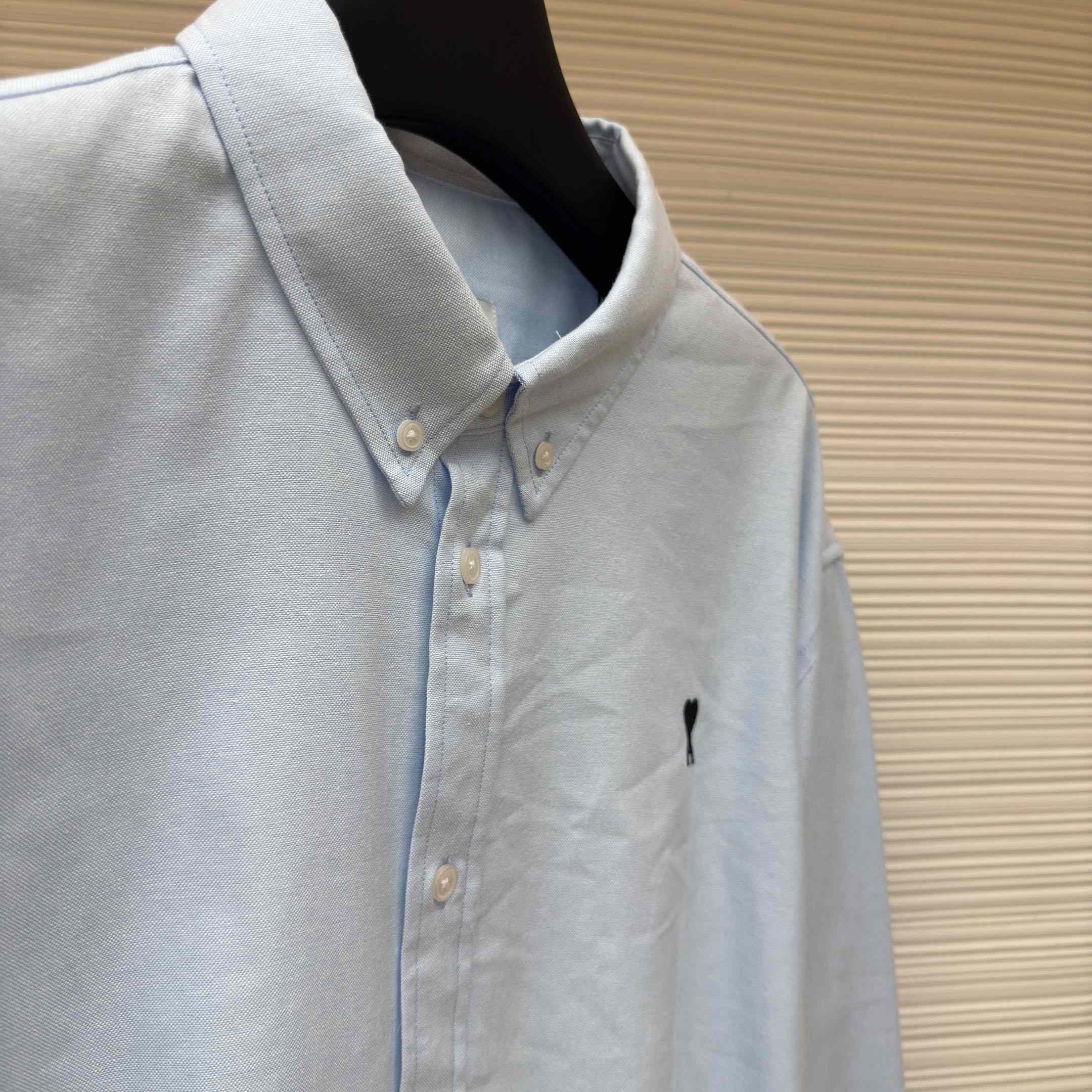AMI Paris Ami De Coeur Button Down Shirt In Cotton Oxford - FashionPlug