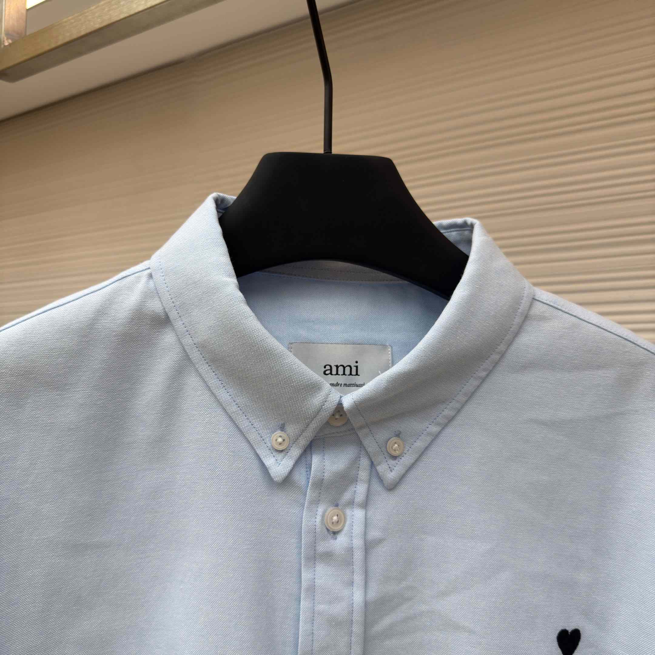 AMI Paris Ami De Coeur Button Down Shirt In Cotton Oxford - FashionPlug