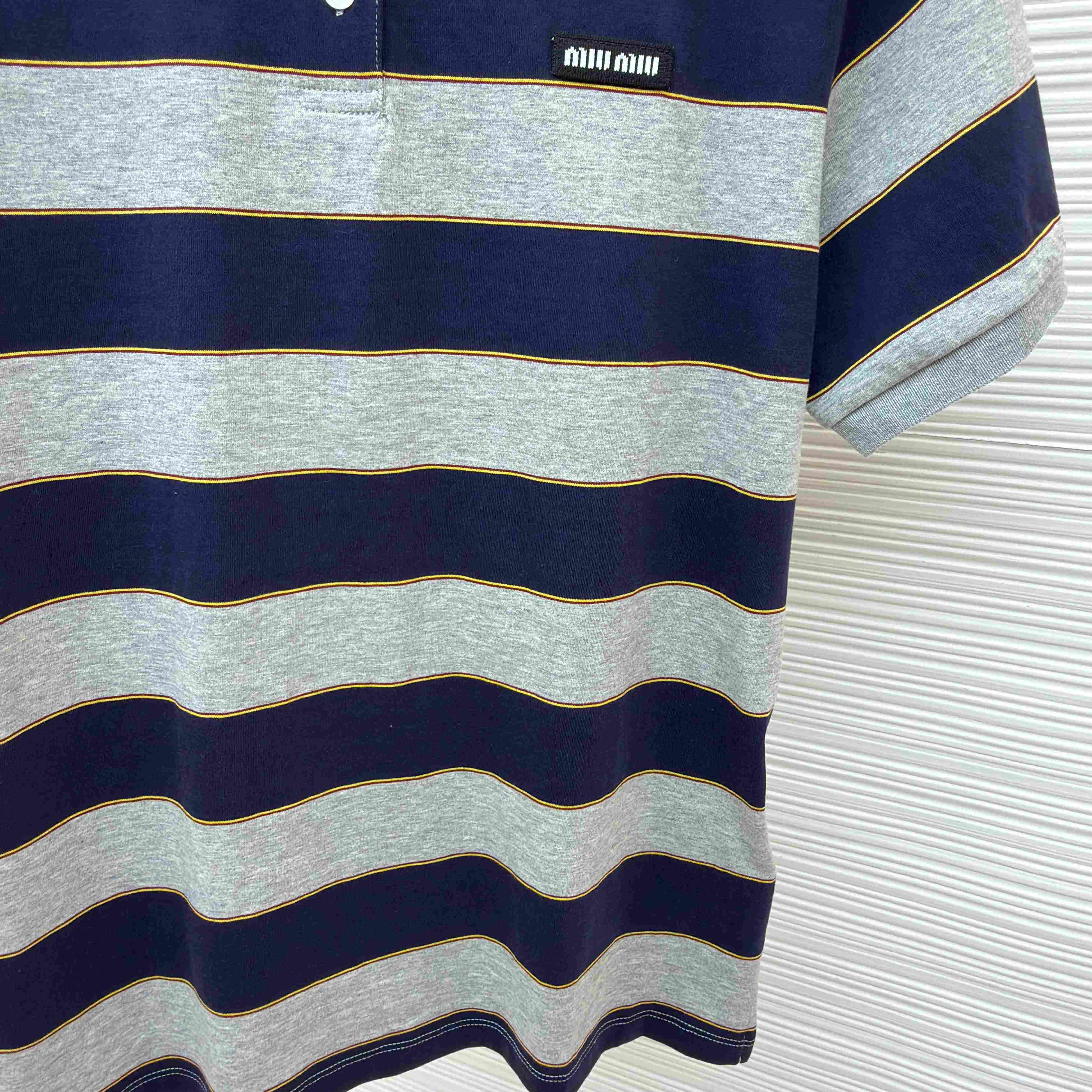 Miu Miu Striped Jersey Polo Shirt - FashionPlug