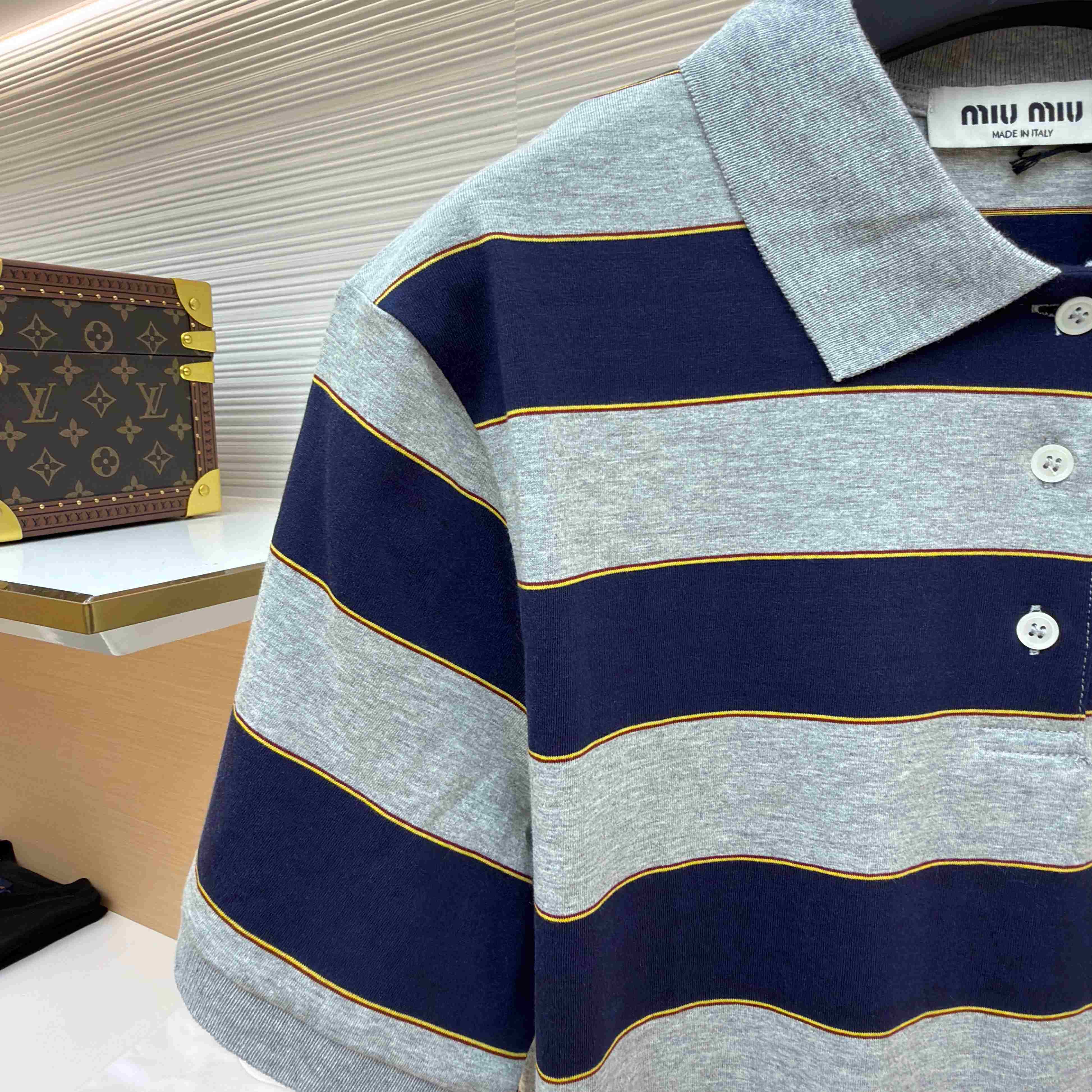 Miu Miu Striped Jersey Polo Shirt - FashionPlug
