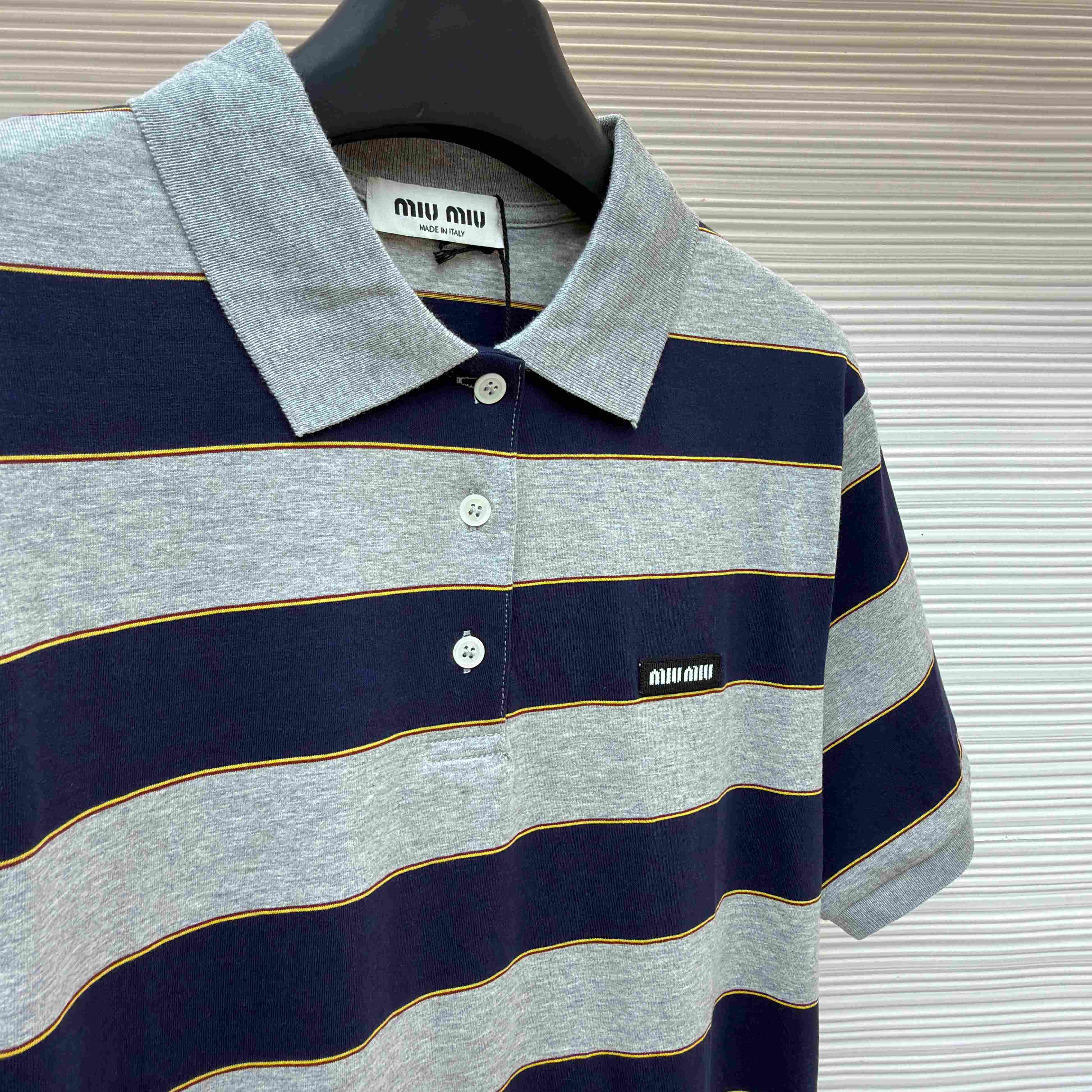Miu Miu Striped Jersey Polo Shirt - FashionPlug