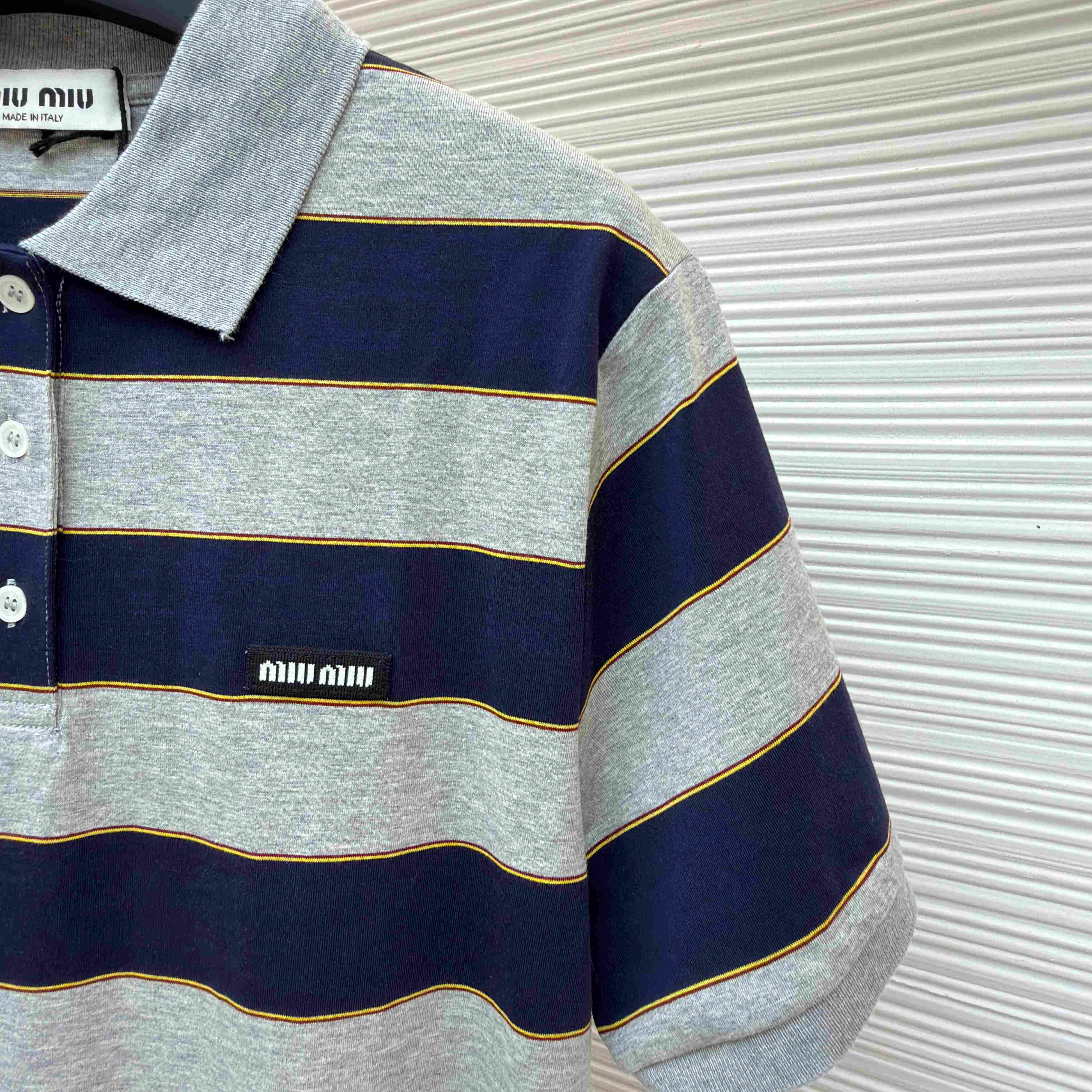 Miu Miu Striped Jersey Polo Shirt - FashionPlug