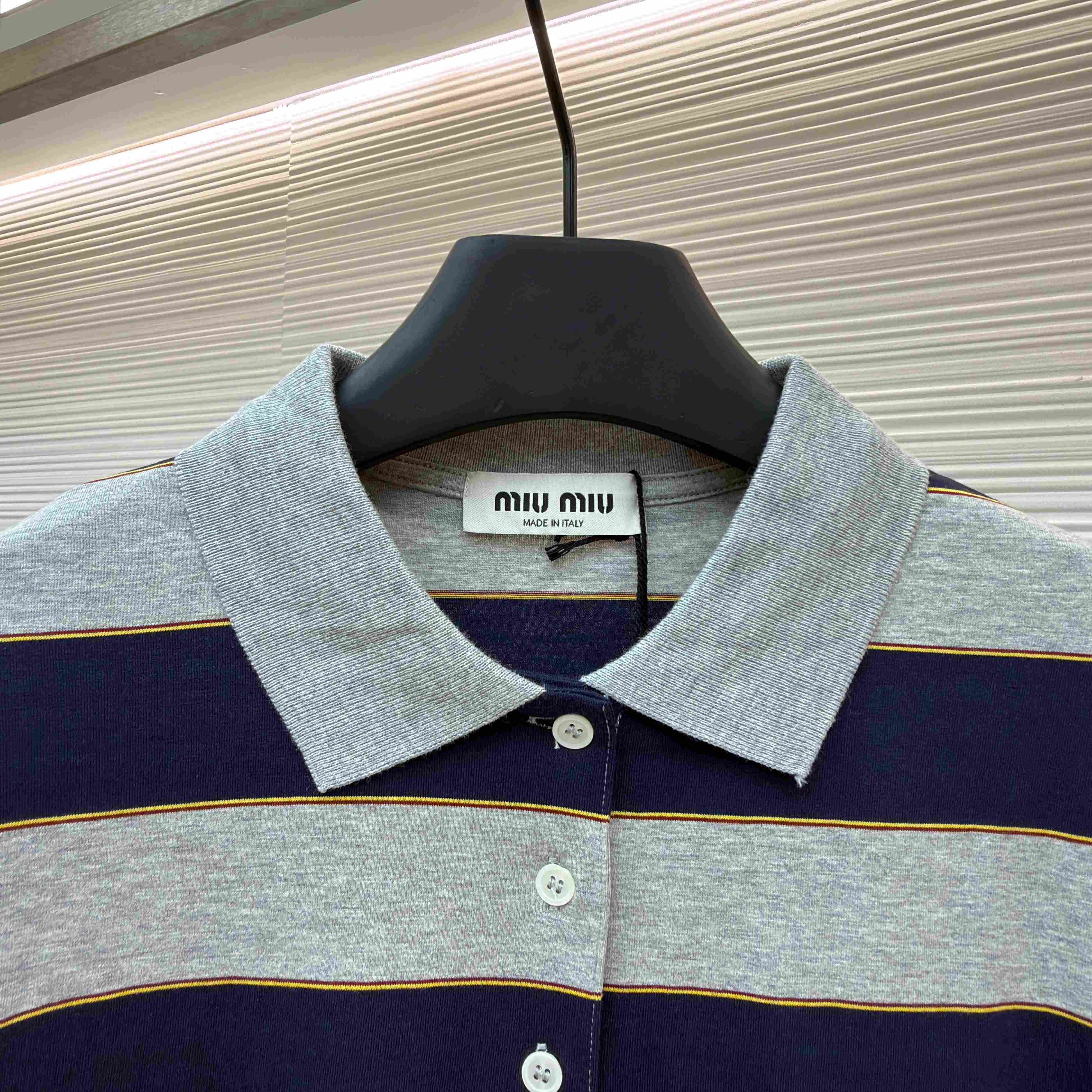 Miu Miu Striped Jersey Polo Shirt - FashionPlug