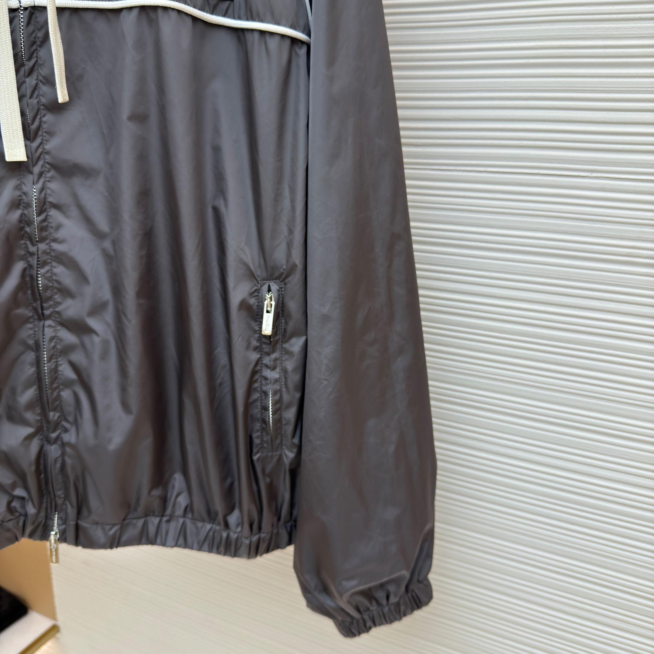 Miu Miu Gray Technical Silk Zipper Jacket - FashionPlug