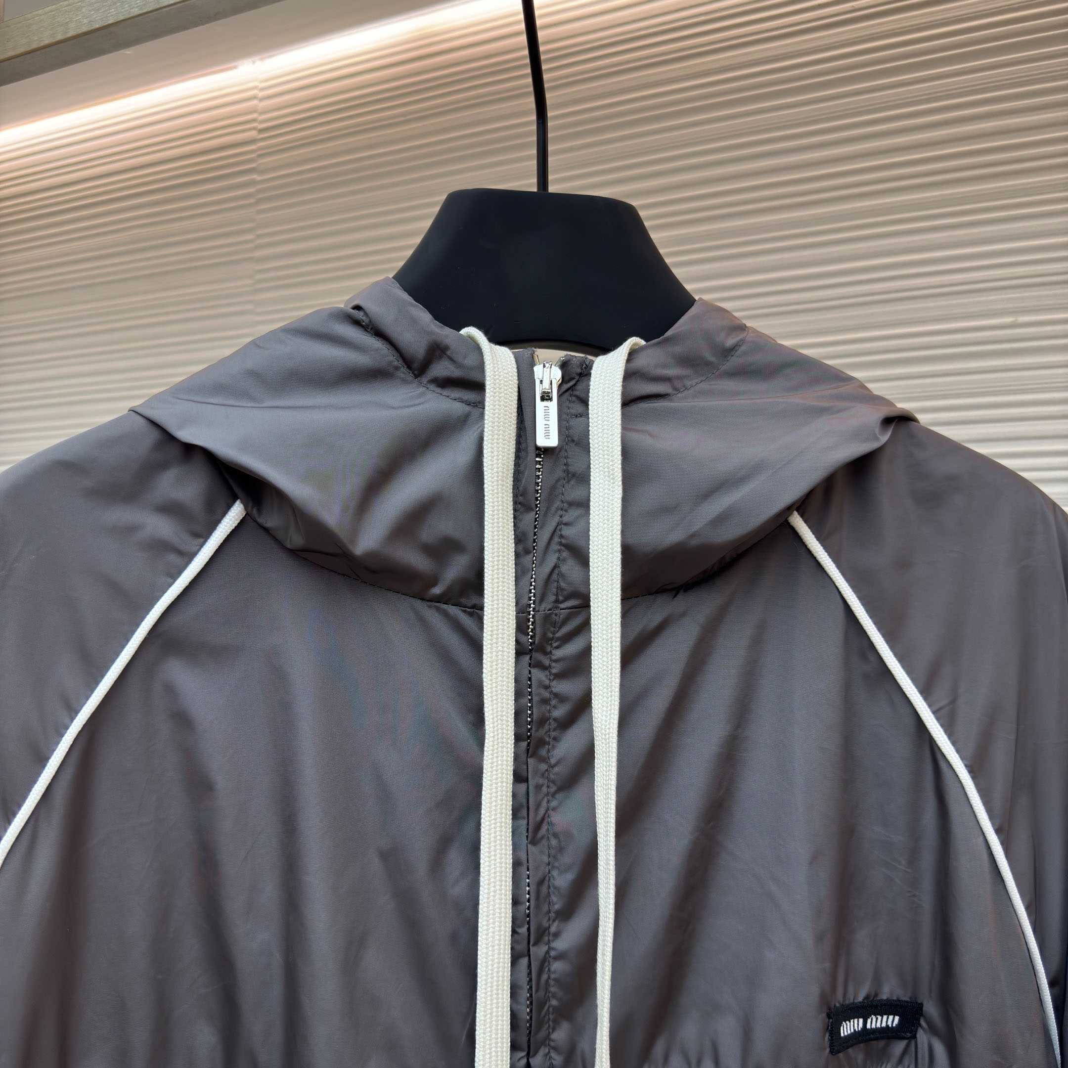 Miu Miu Gray Technical Silk Zipper Jacket - FashionPlug