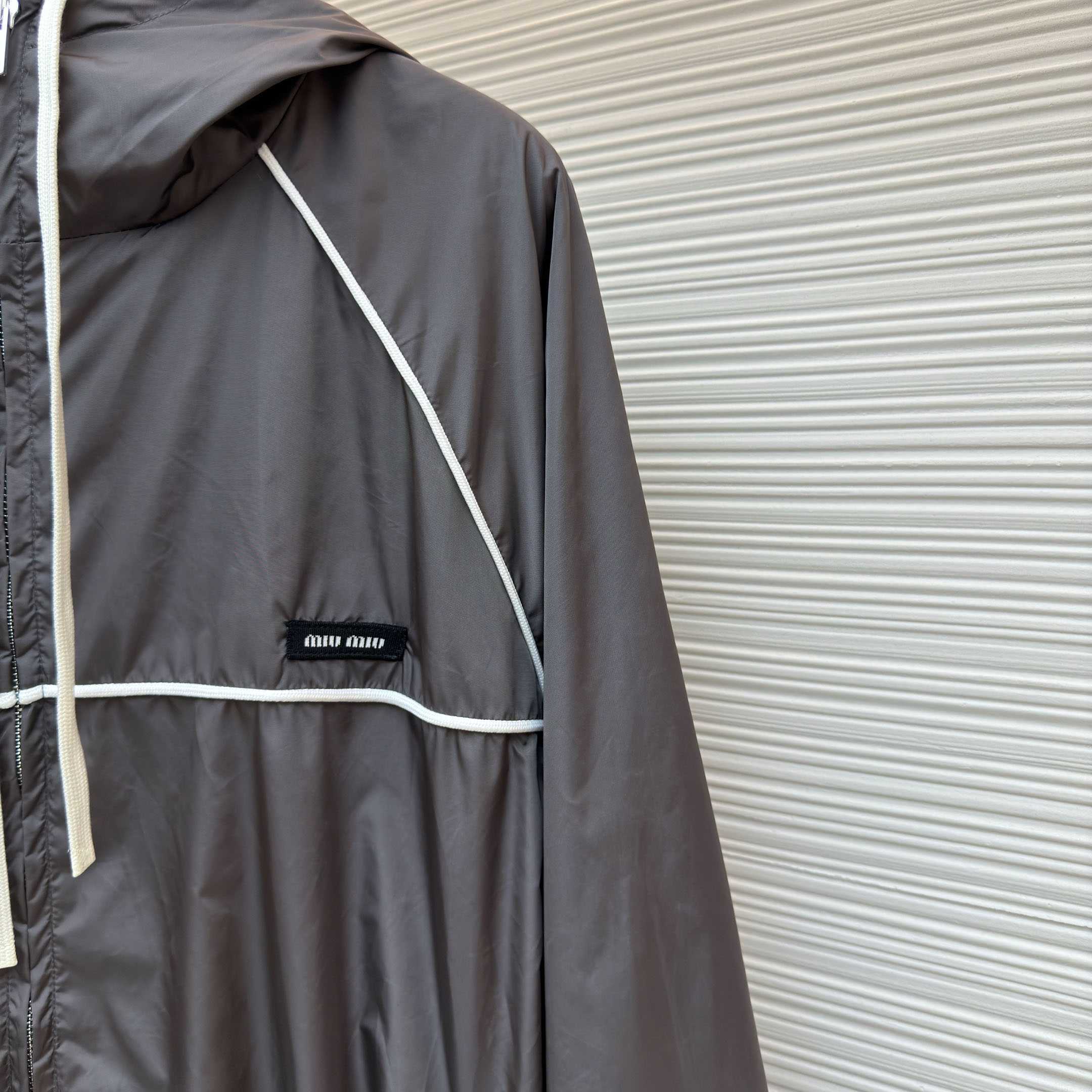 Miu Miu Gray Technical Silk Zipper Jacket - FashionPlug