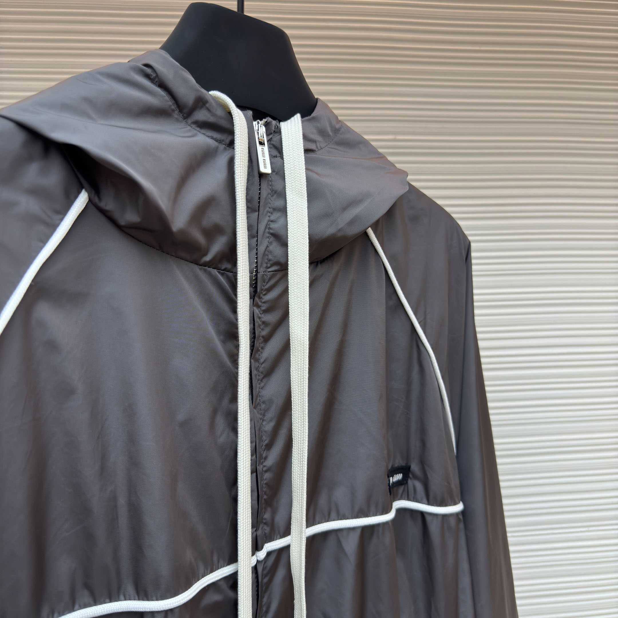 Miu Miu Gray Technical Silk Zipper Jacket - FashionPlug