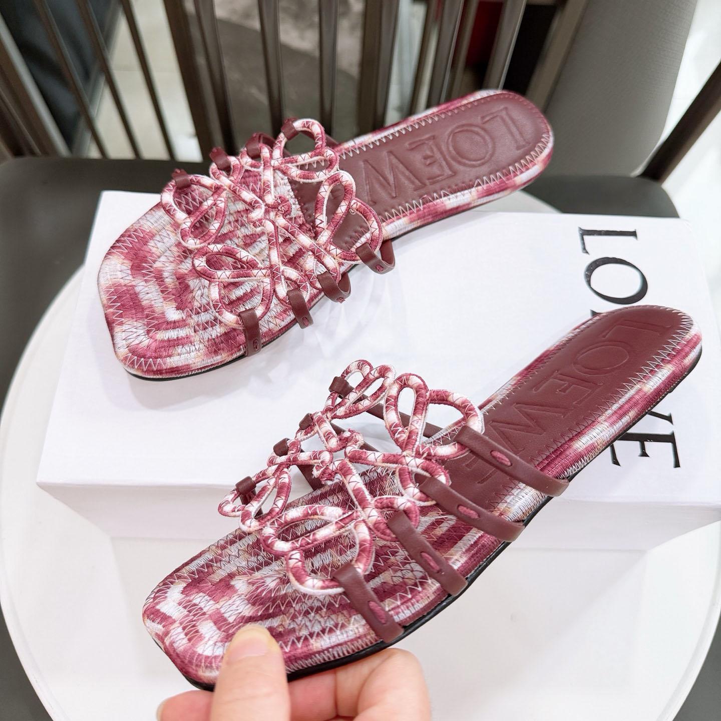 Loewe Petal Anagram Slide In Embroidered Canvas - FashionPlug