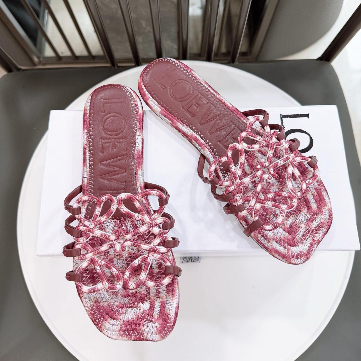 Loewe Petal Anagram Slide In Embroidered Canvas - FashionPlug