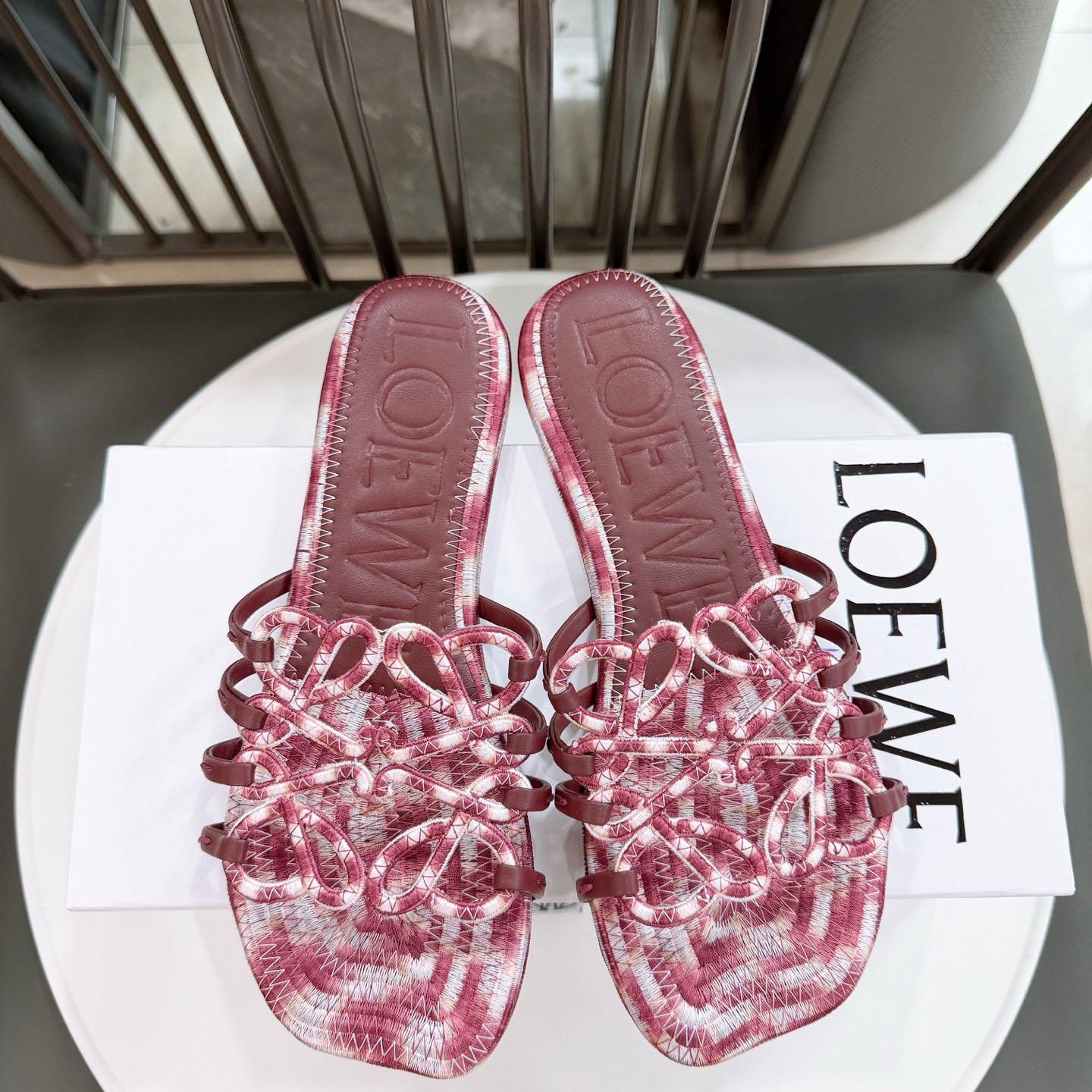 Loewe Petal Anagram Slide In Embroidered Canvas - FashionPlug
