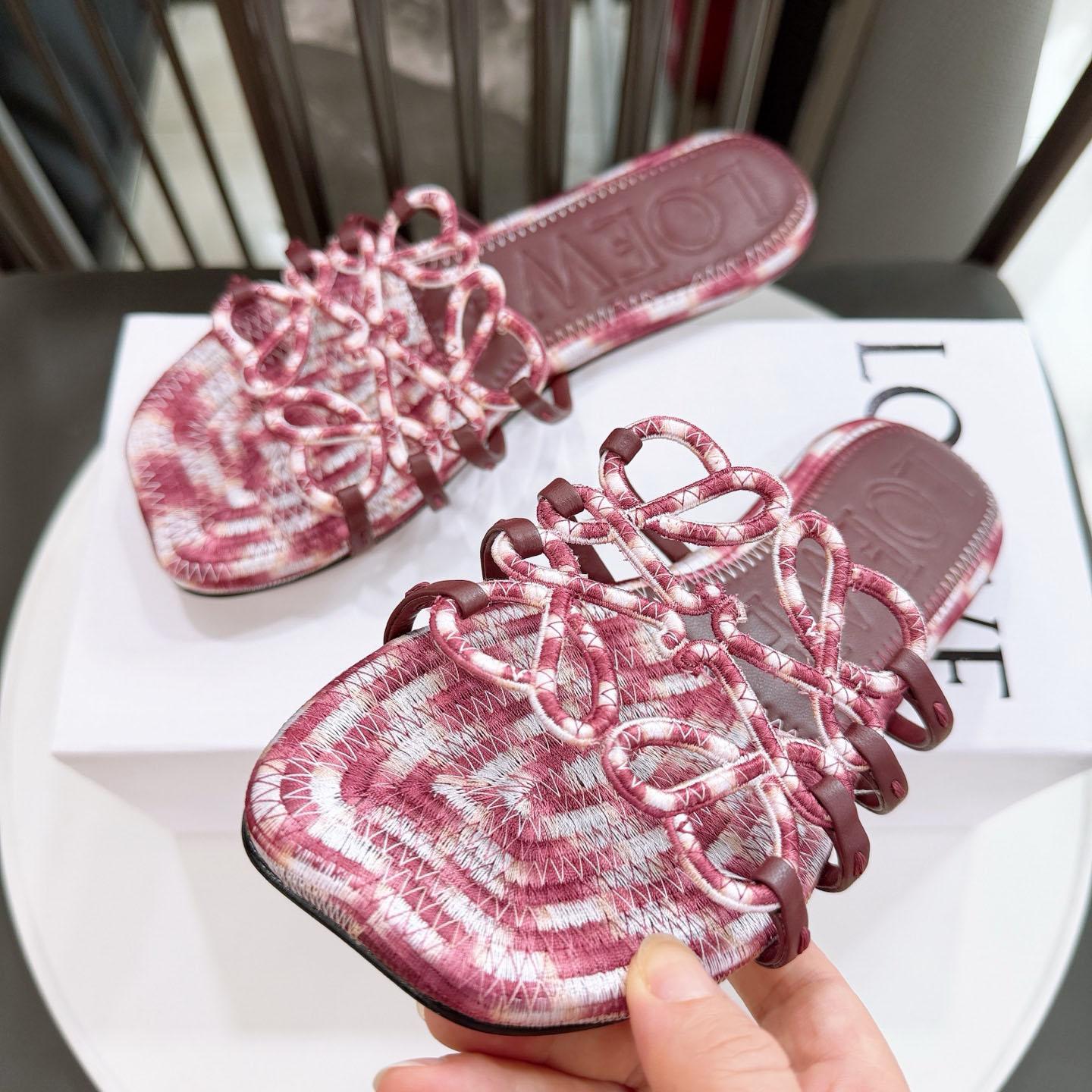 Loewe Petal Anagram Slide In Embroidered Canvas - FashionPlug