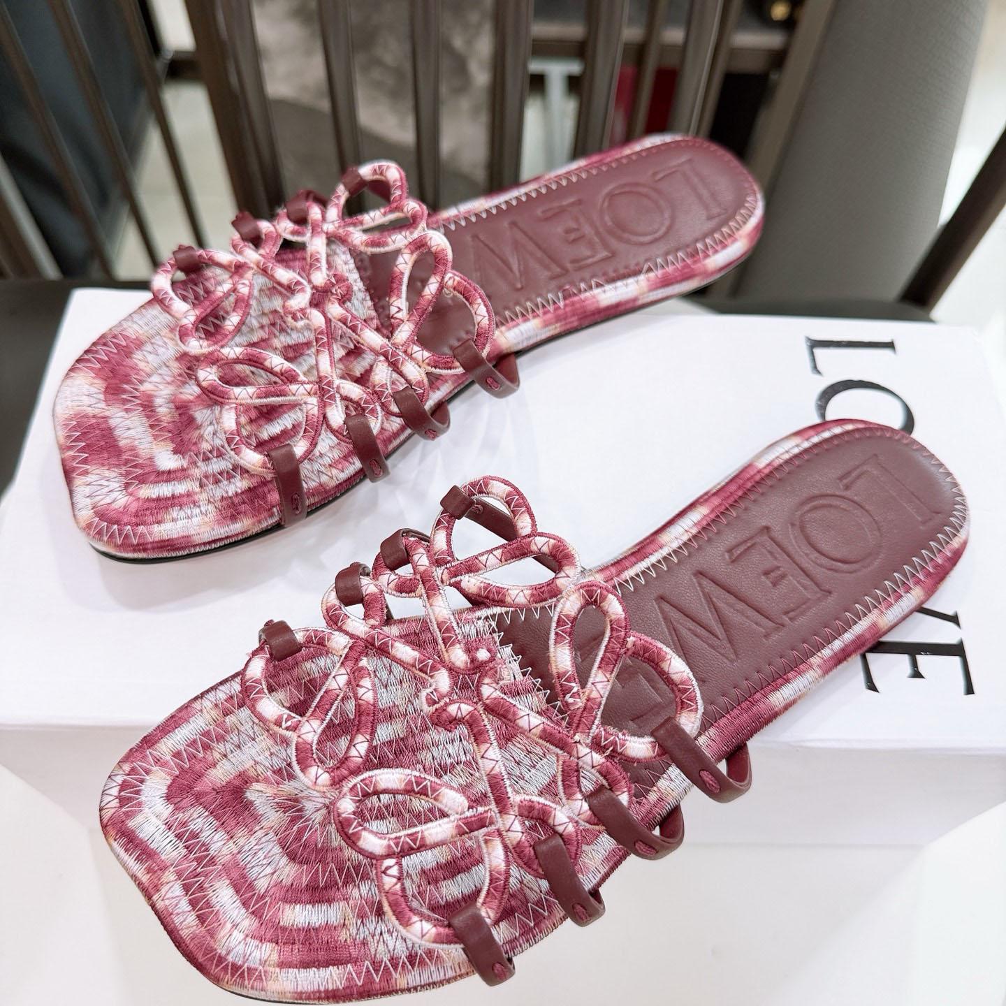 Loewe Petal Anagram Slide In Embroidered Canvas - FashionPlug