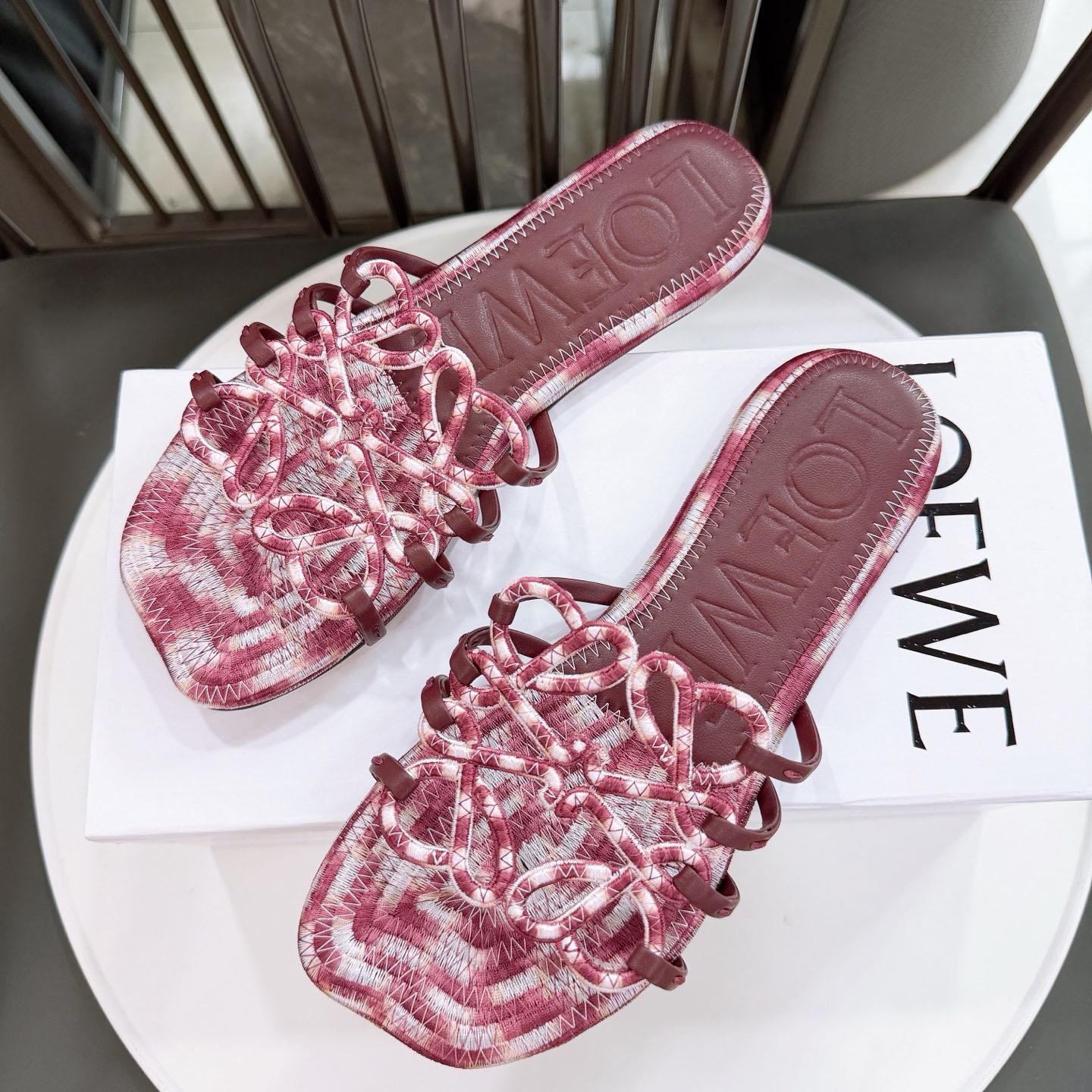 Loewe Petal Anagram Slide In Embroidered Canvas - FashionPlug