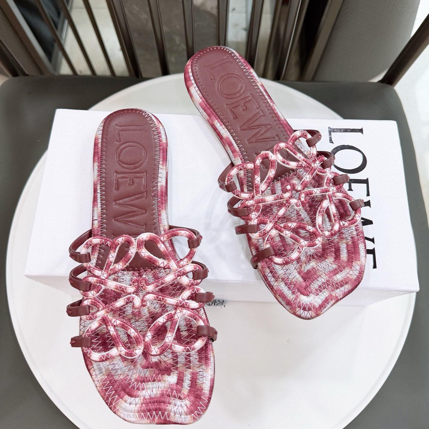 Loewe Petal Anagram Slide In Embroidered Canvas - FashionPlug
