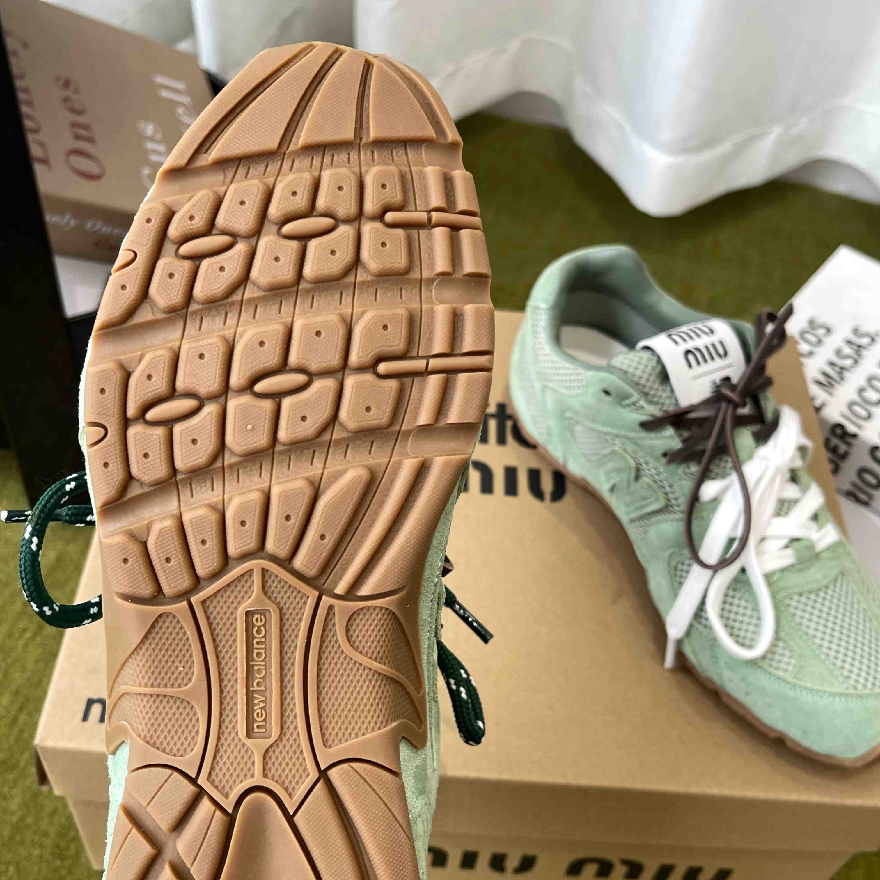 New Balance X Miu Miu 530 SL Suede And Mesh Sneakers - FashionPlug