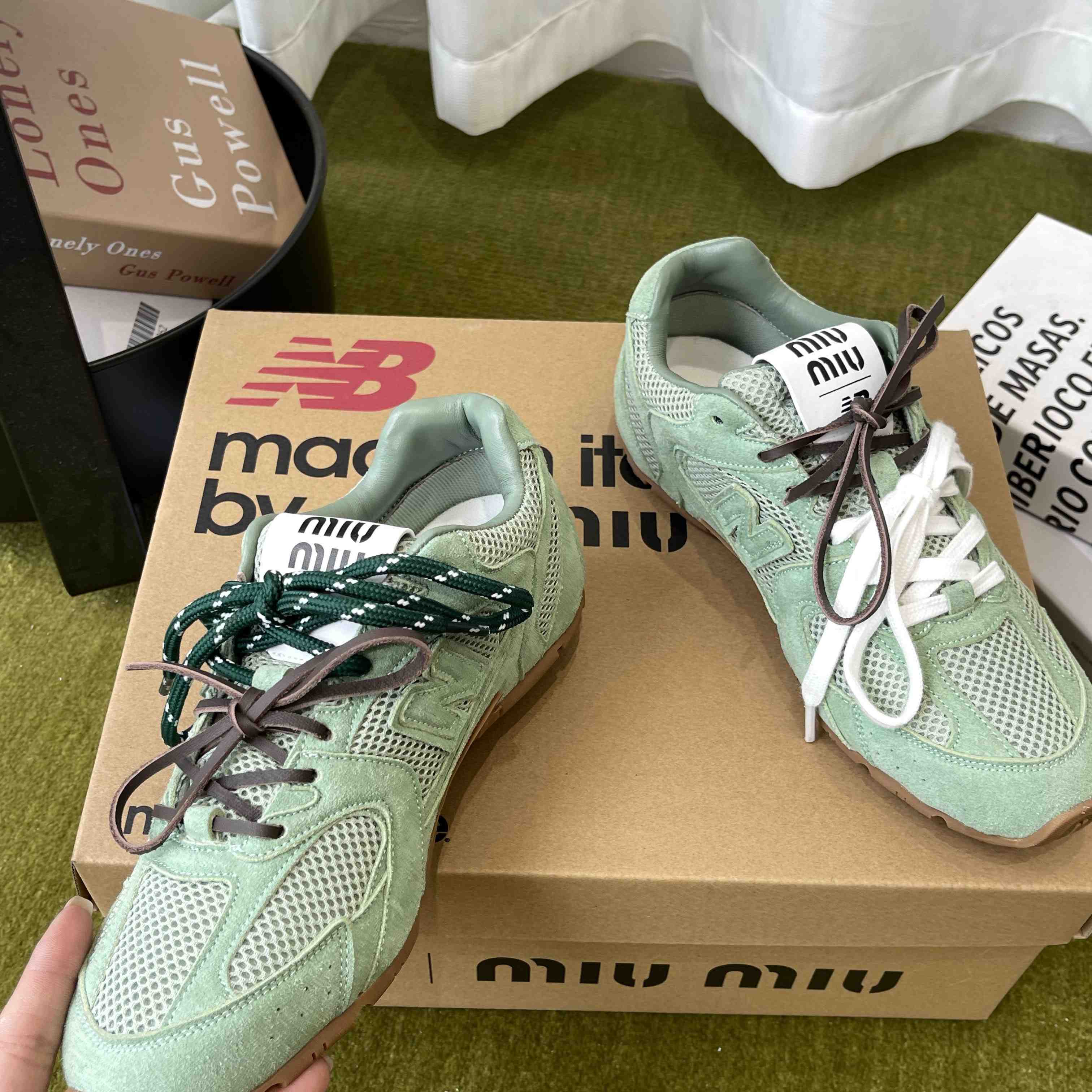 New Balance X Miu Miu 530 SL Suede And Mesh Sneakers - FashionPlug