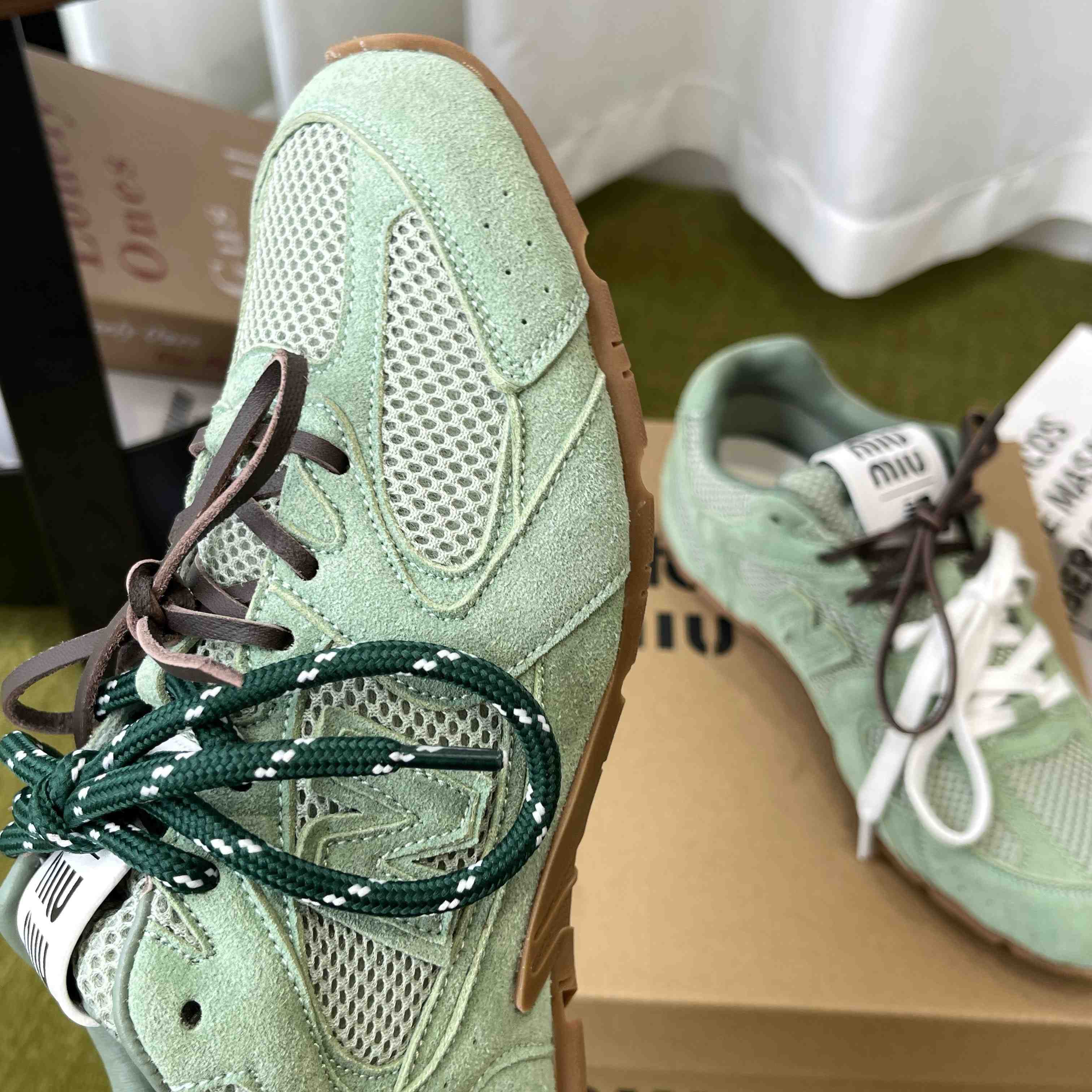 New Balance X Miu Miu 530 SL Suede And Mesh Sneakers - FashionPlug