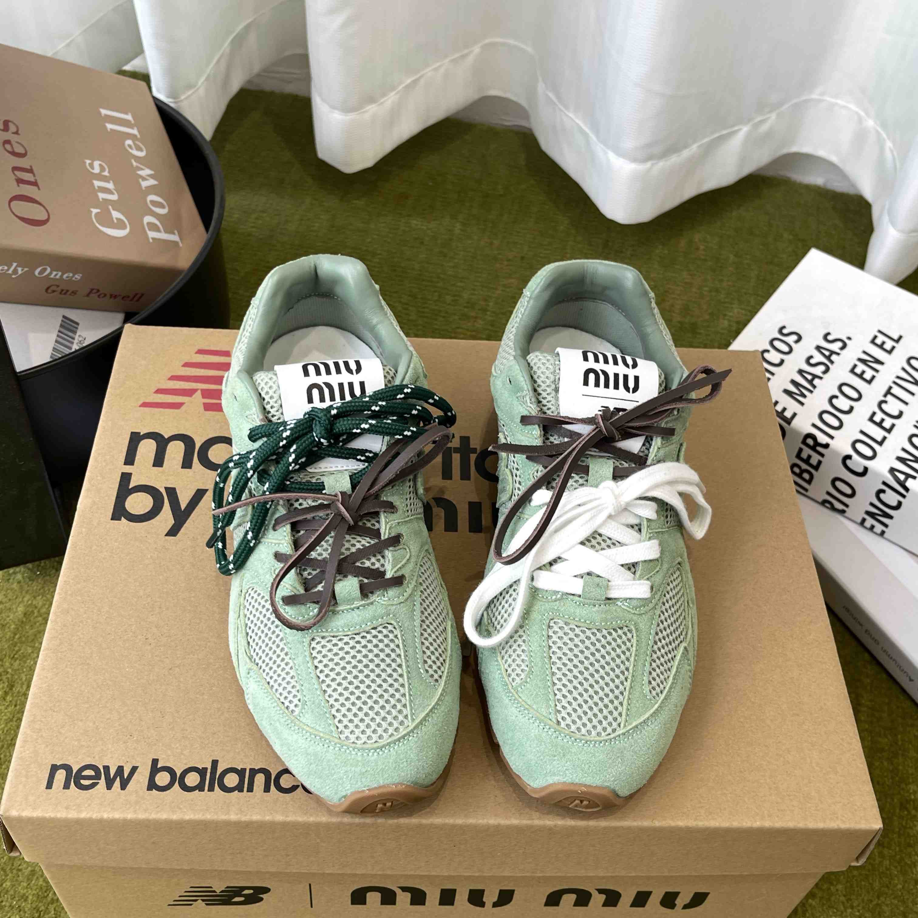 New Balance X Miu Miu 530 SL Suede And Mesh Sneakers - FashionPlug