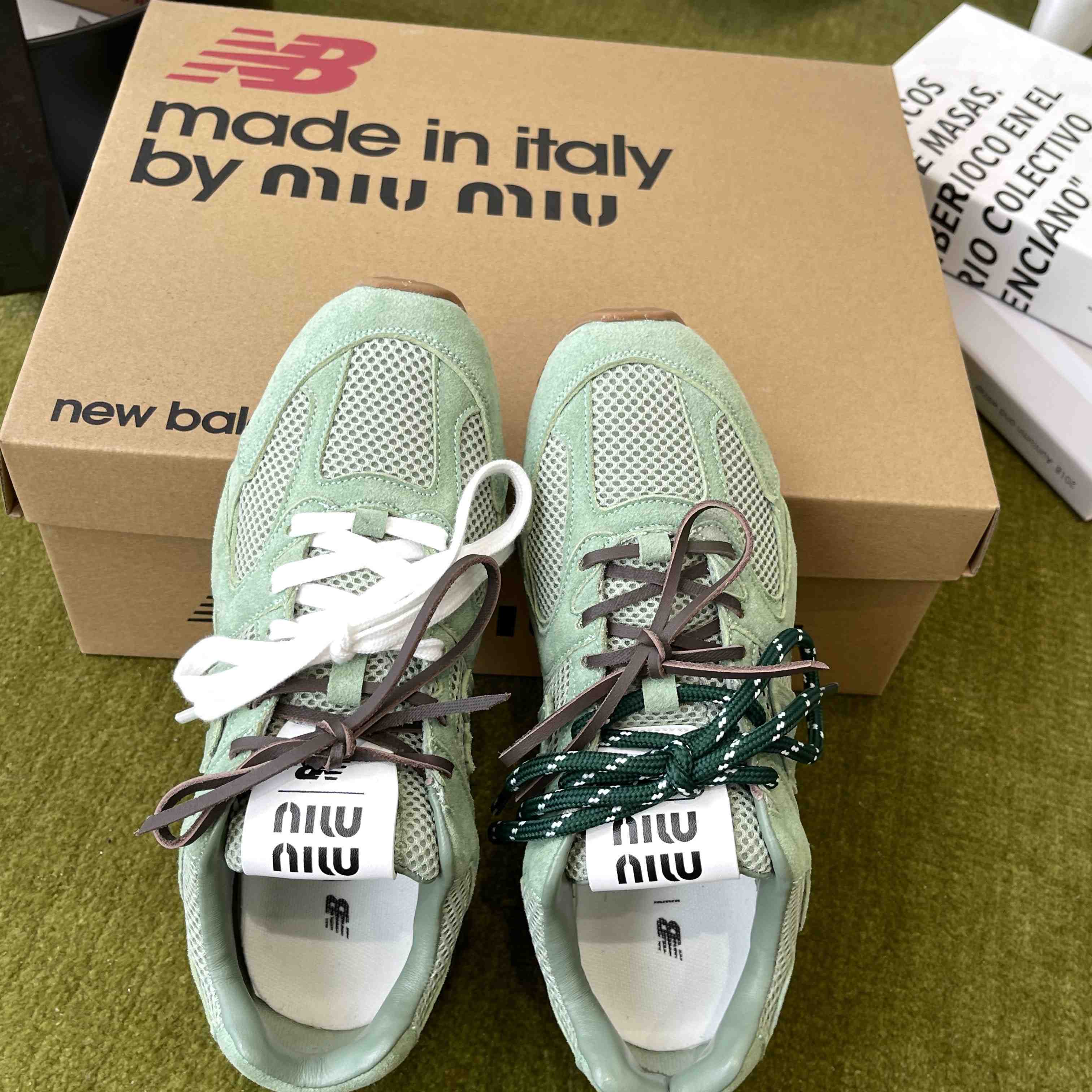 New Balance X Miu Miu 530 SL Suede And Mesh Sneakers - FashionPlug
