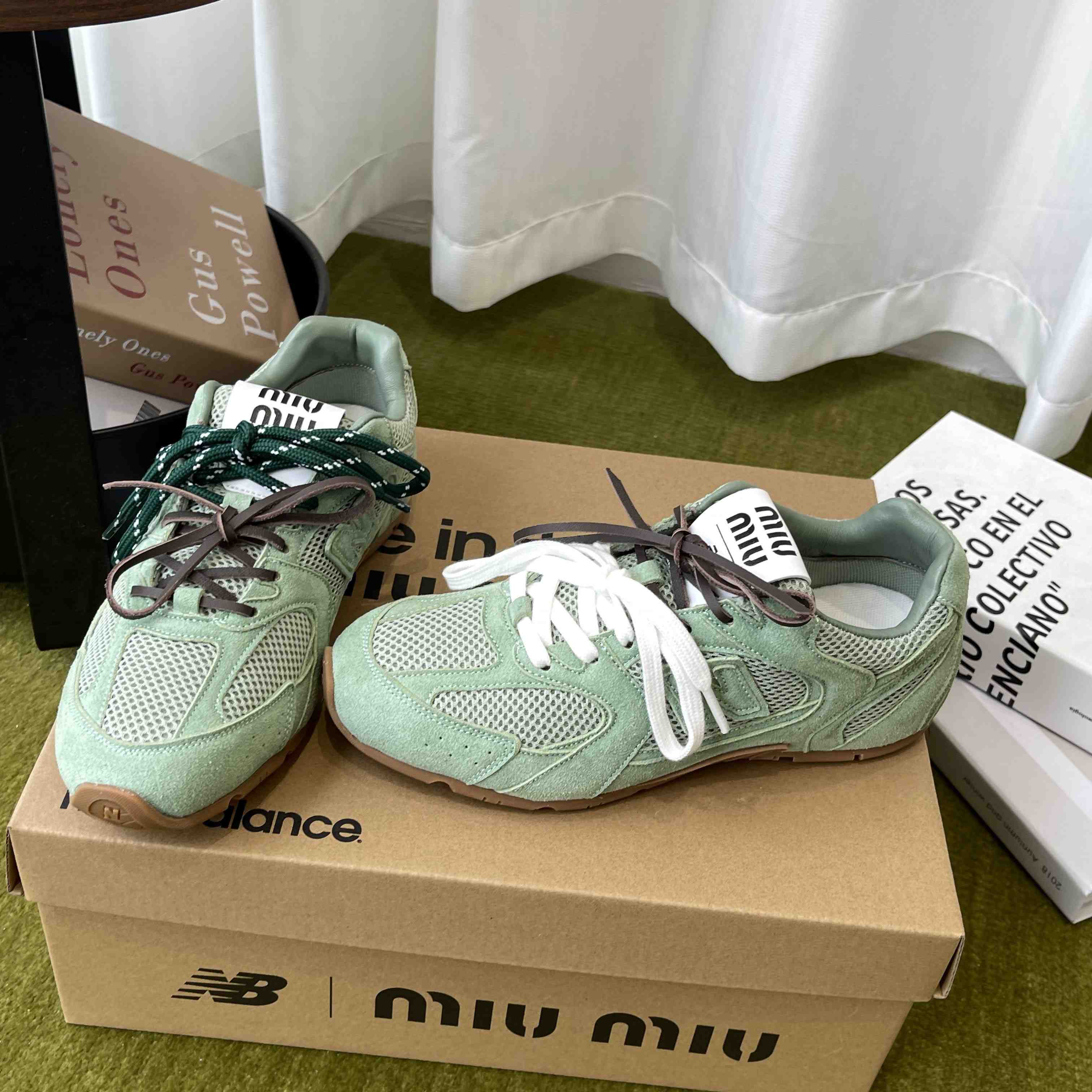 New Balance X Miu Miu 530 SL Suede And Mesh Sneakers - FashionPlug