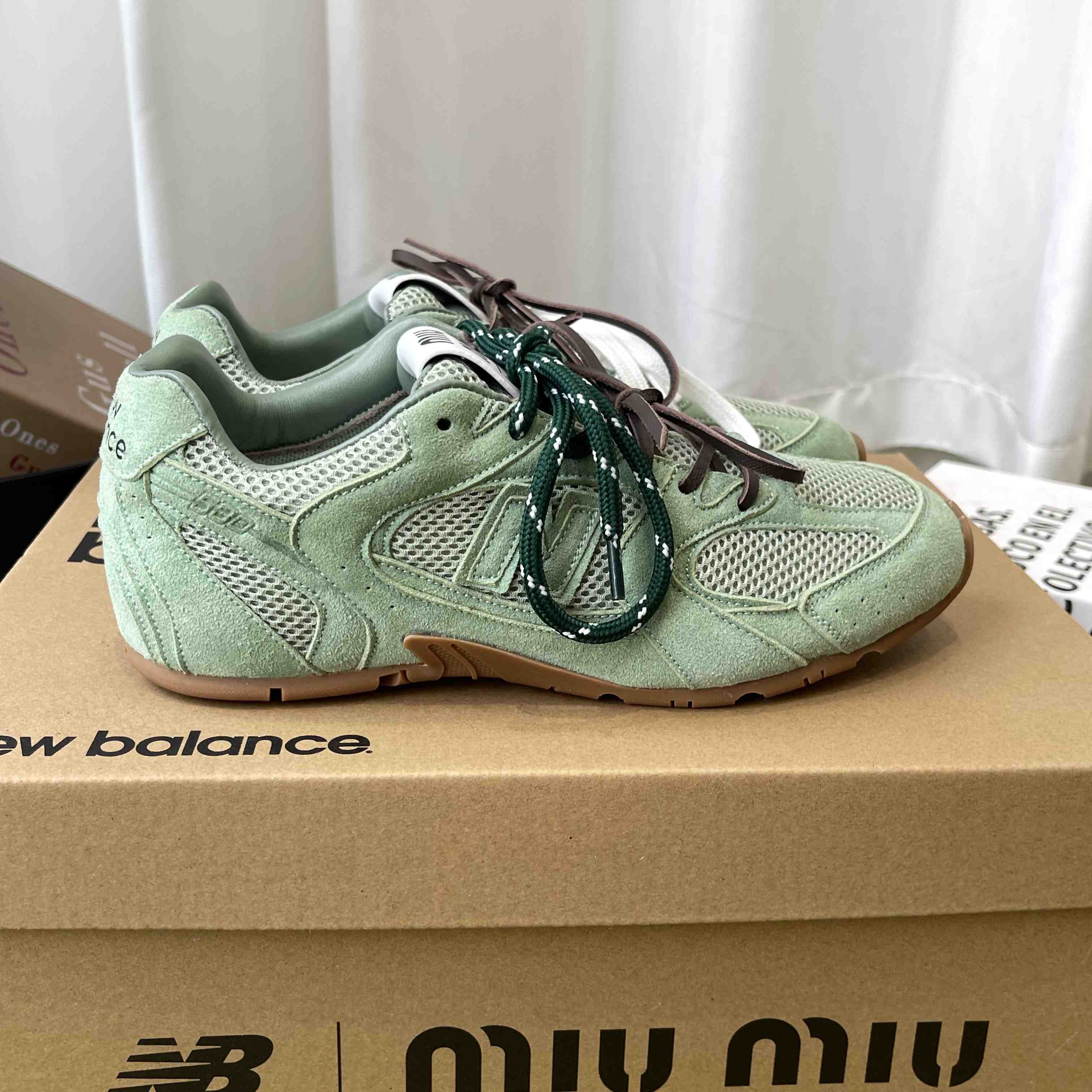 New Balance X Miu Miu 530 SL Suede And Mesh Sneakers - FashionPlug