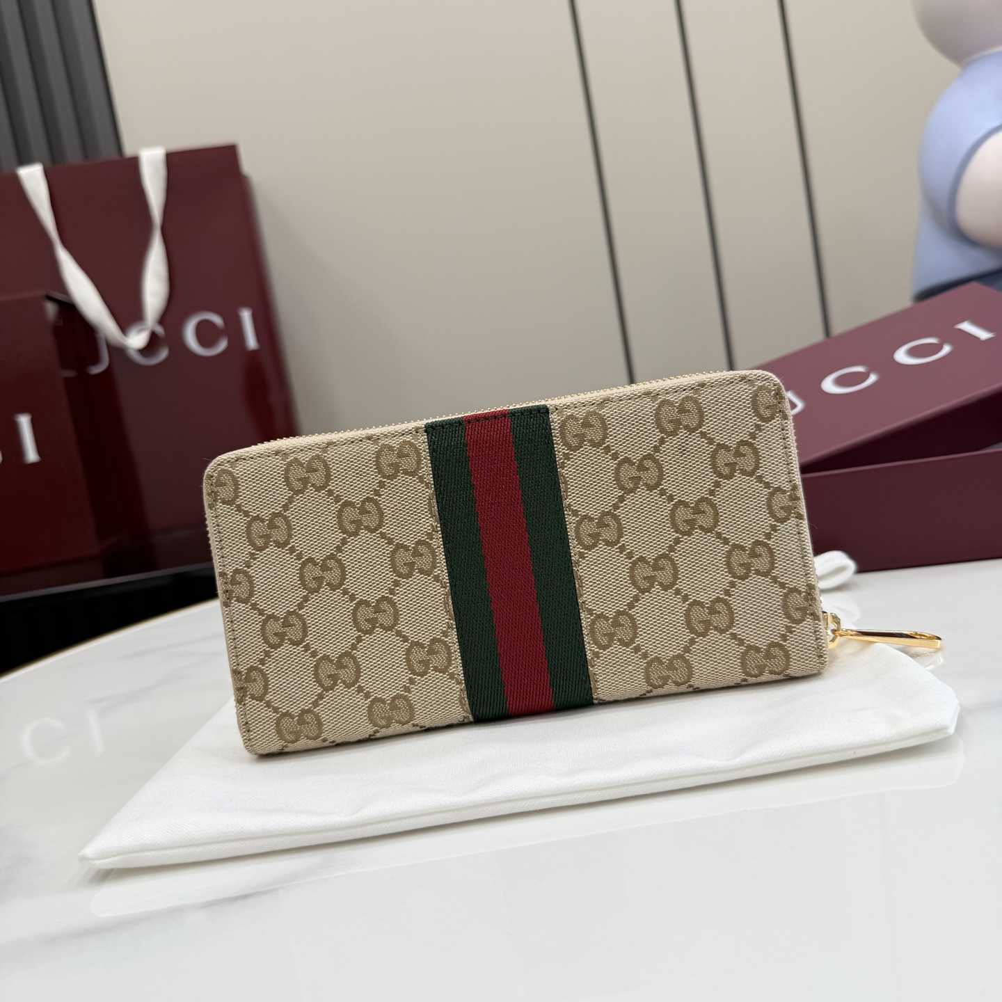 Gucci Horsebit Web Zip Around Wallet - FashionPlug