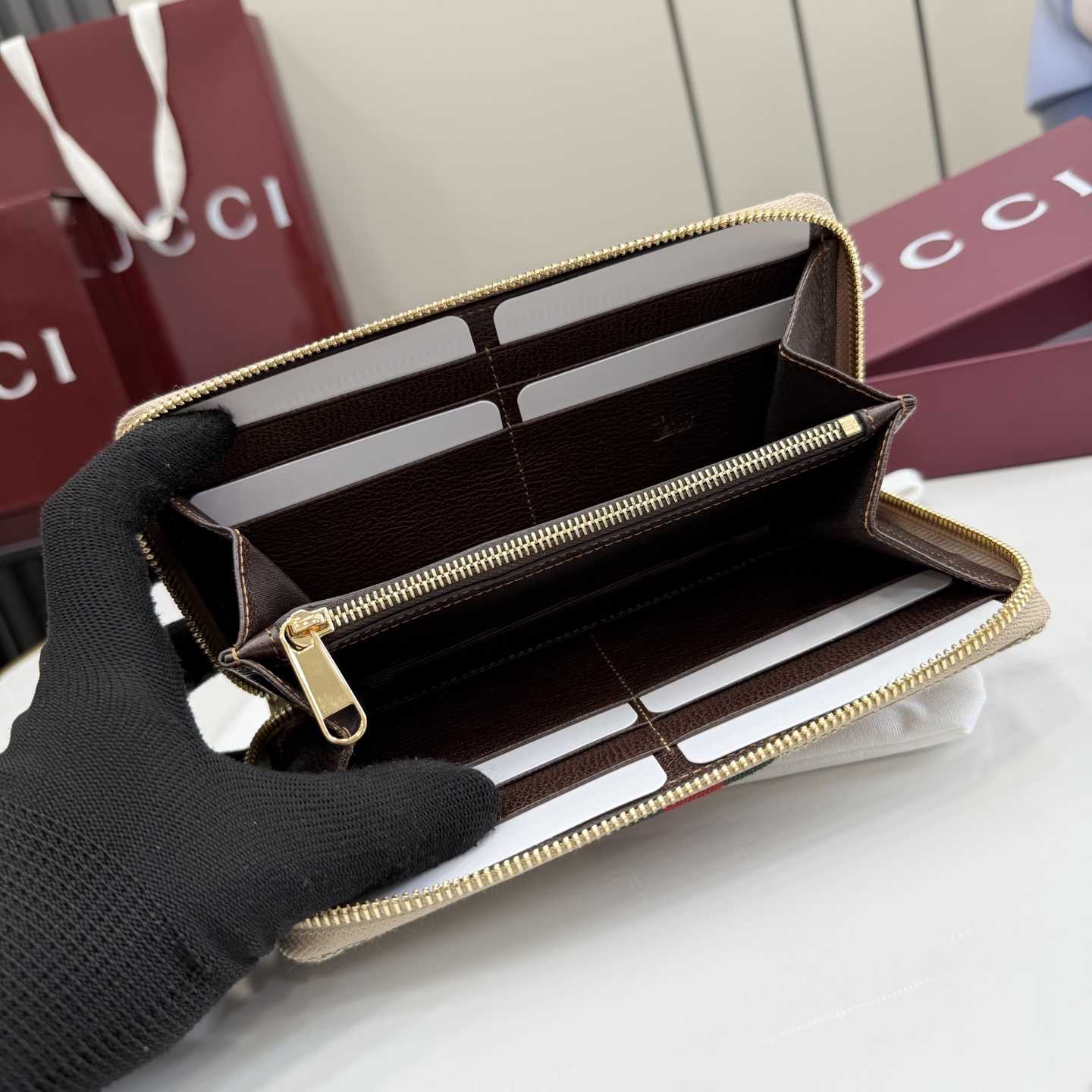 Gucci Horsebit Web Zip Around Wallet - FashionPlug