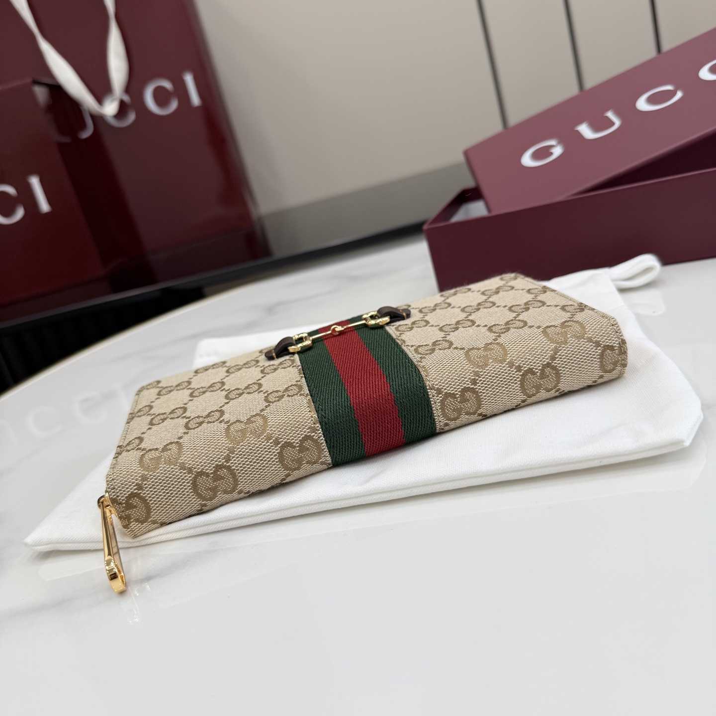 Gucci Horsebit Web Zip Around Wallet - FashionPlug