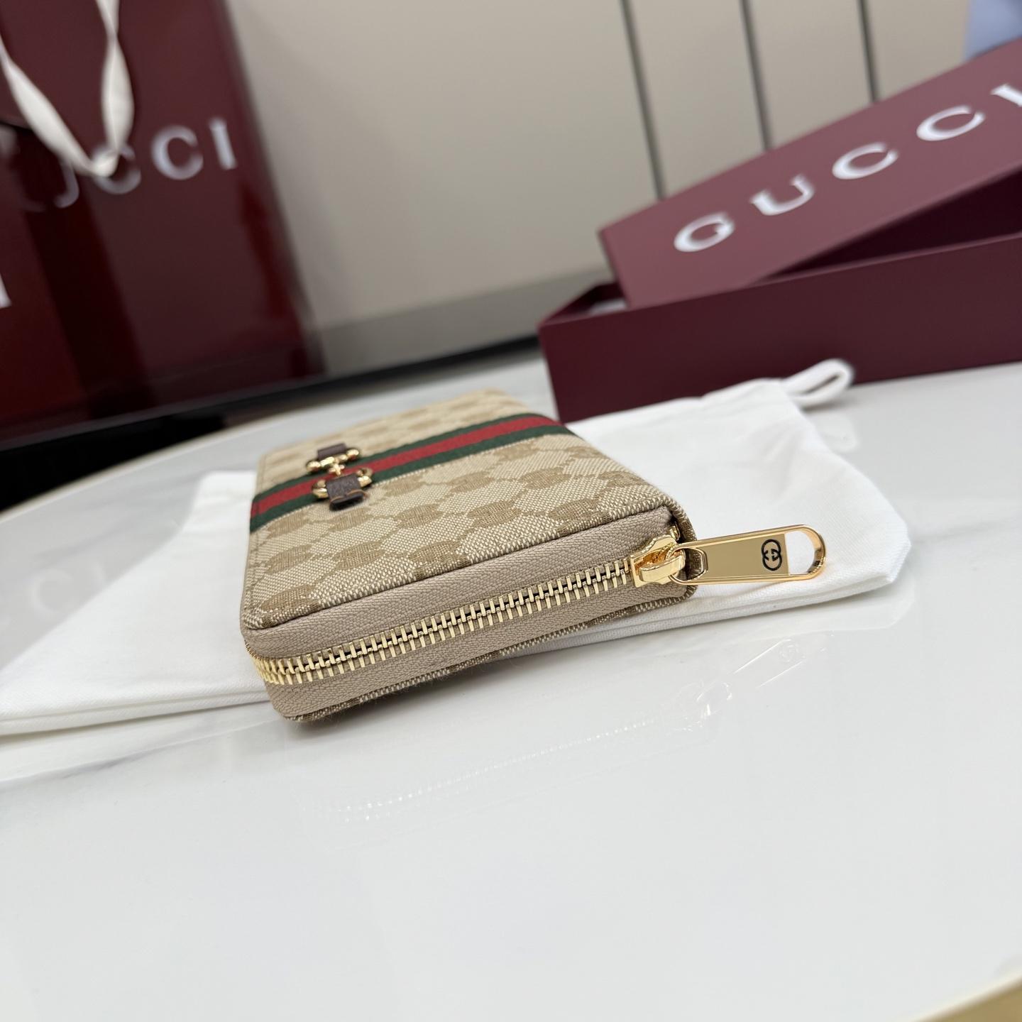 Gucci Horsebit Web Zip Around Wallet - FashionPlug