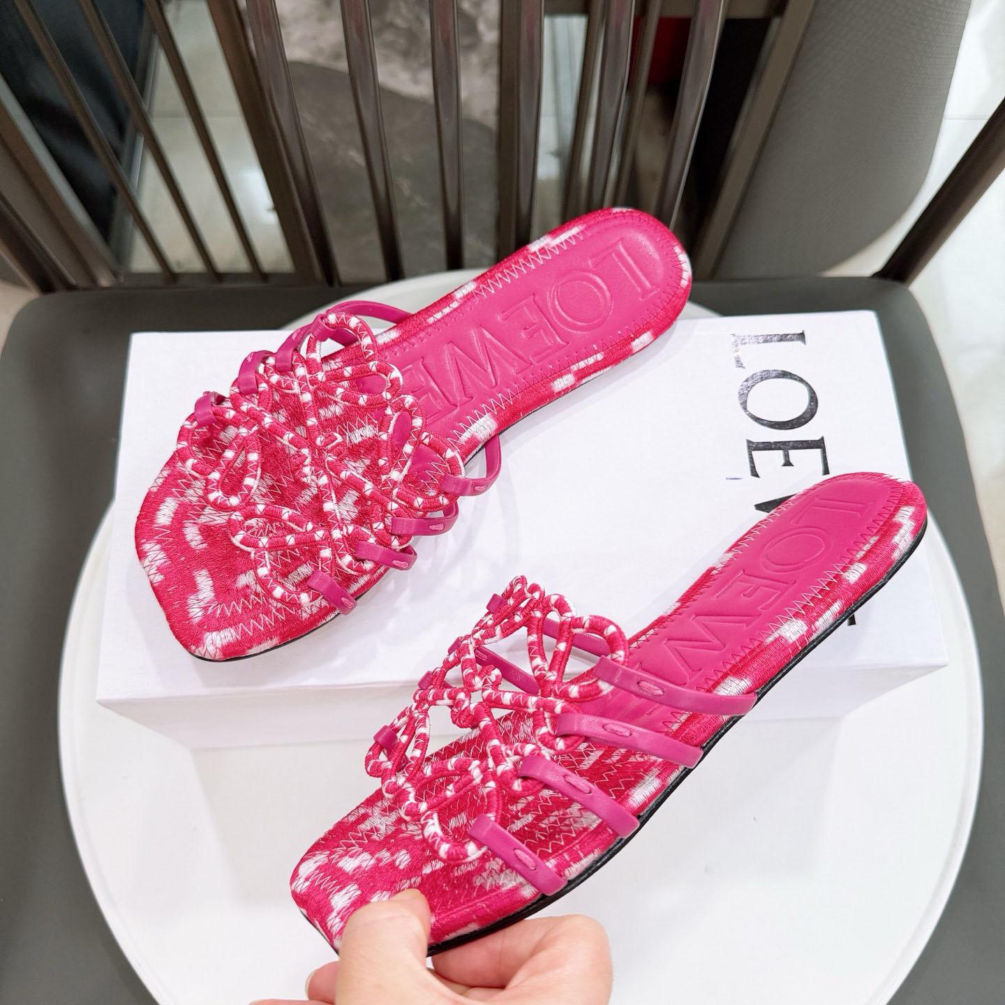 Loewe Petal Anagram Slide In Embroidered Canvas - FashionPlug